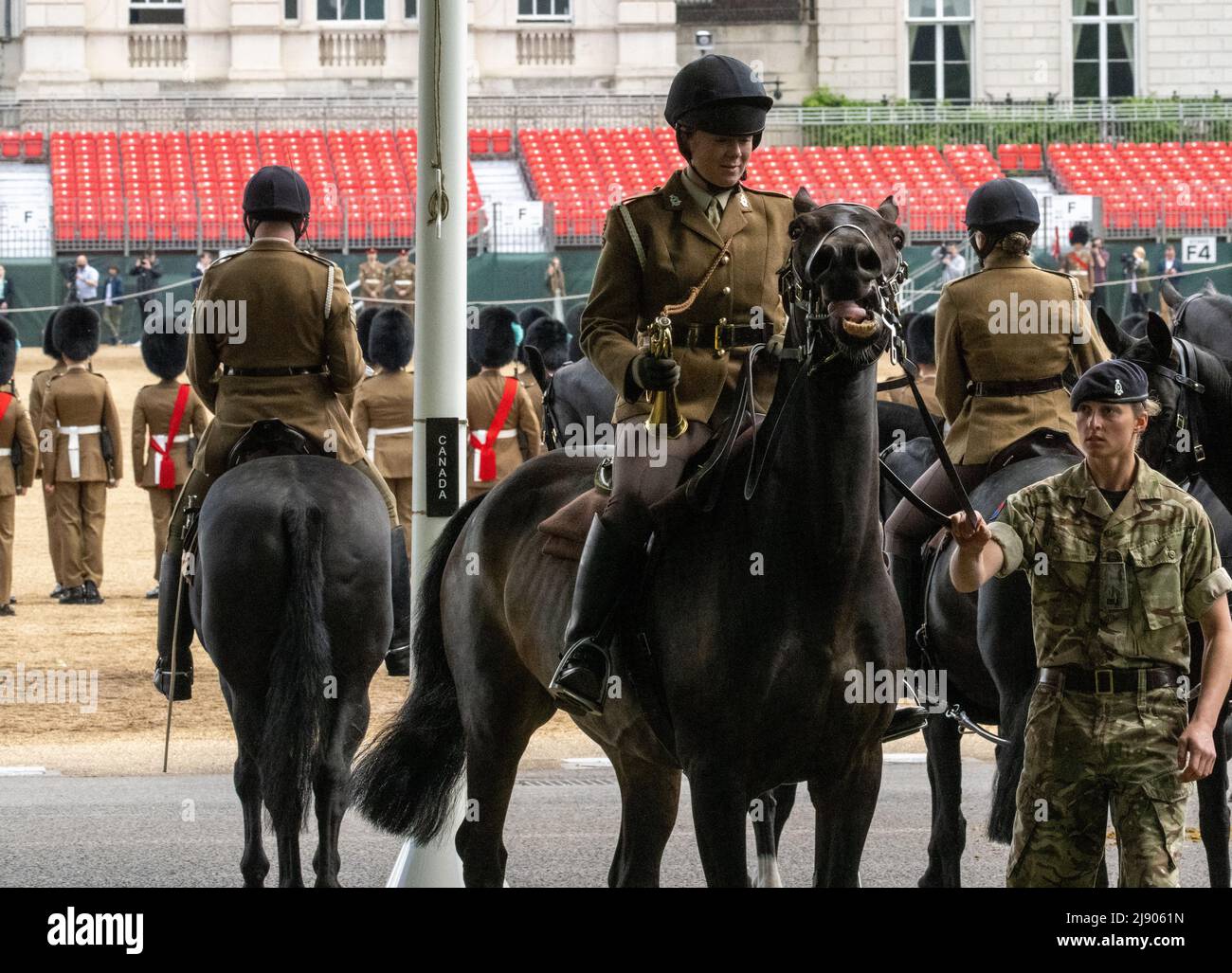 London, UK. 19th May, 2022. Full rehearsal of the tropping of the colour on Horseguards parade London UK Credit: Ian Davidson/Alamy Live News Stock Photo