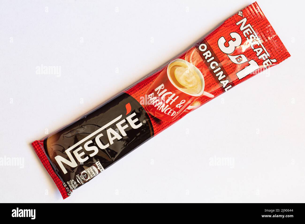 Bern, Switzerland May 10, 2022 sticks of Nescafe 3 in 1 Original, Instant Coffee with cream