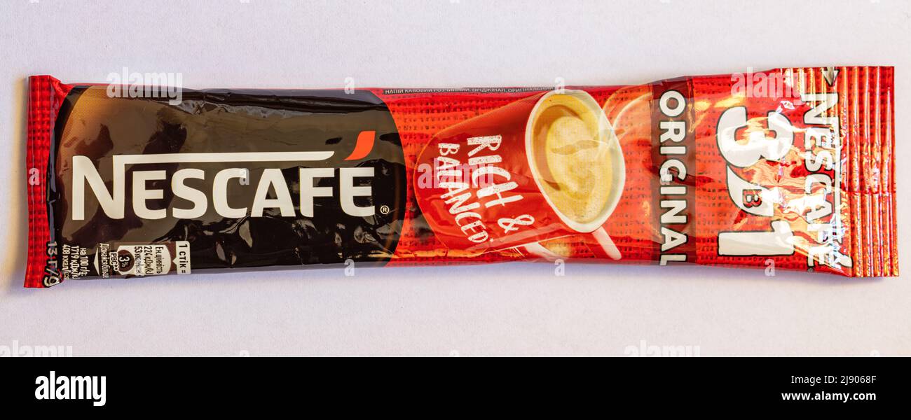 Bern, Switzerland May 10, 2022 sticks of Nescafe 3 in 1 Original