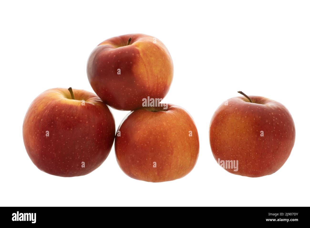 Fruit image four red ripe apples on white background Stock Photo