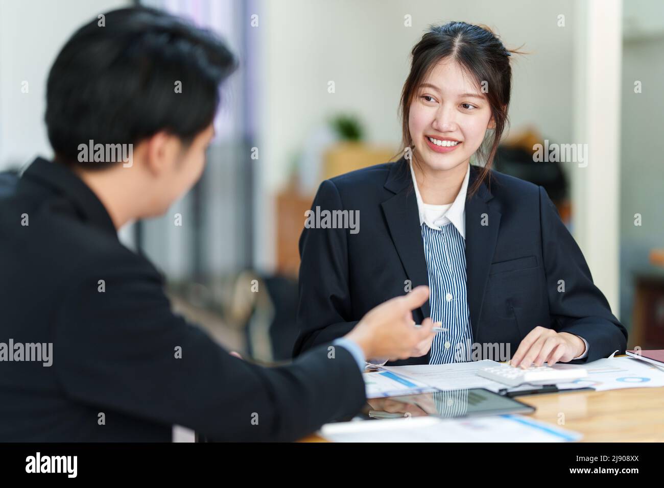 Group of Business negotiation discussing about stock market investment. Consult and meeting concept. Stock Photo