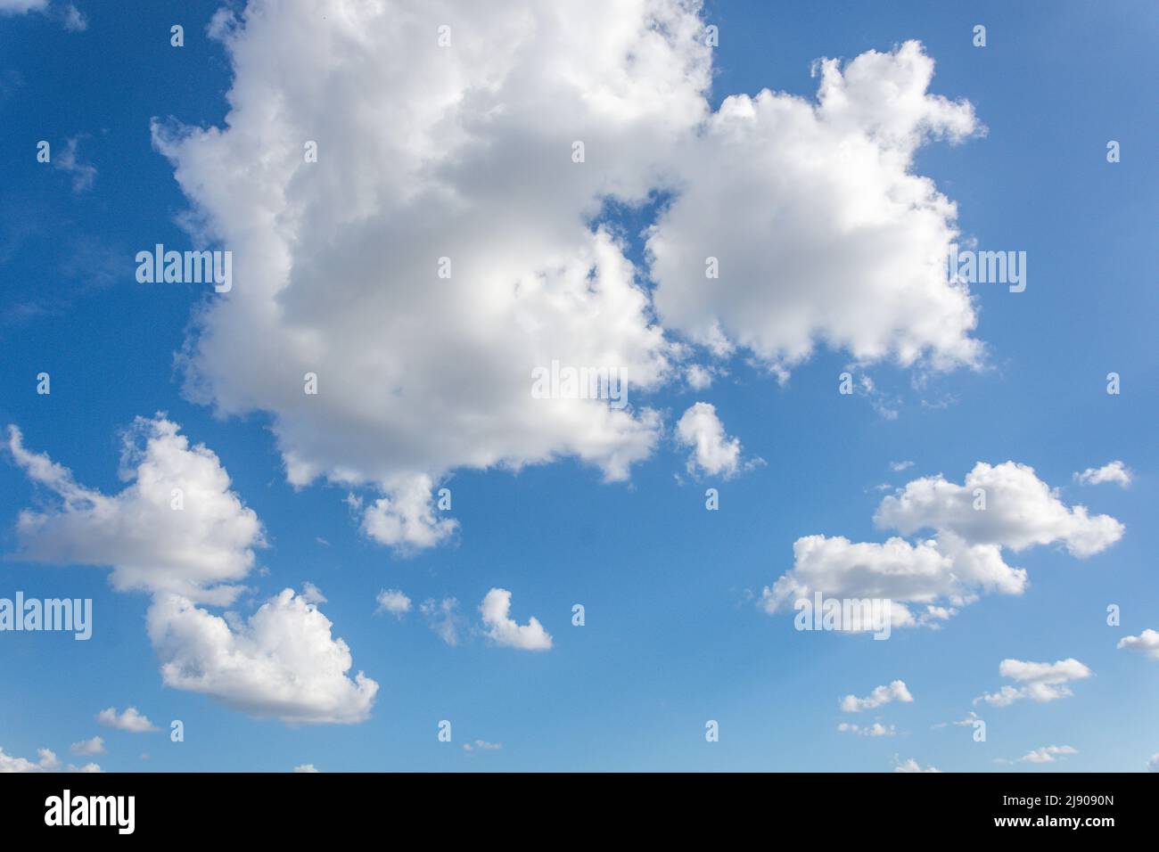 White cumulus clouds against blue sky, Montego Bay, St James Parish, Jamaica, Greater Antilles, Caribbean Stock Photo