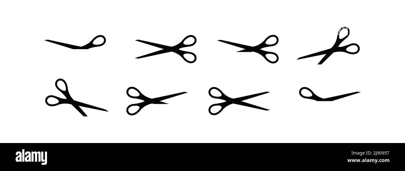 Scrissors silhouette black simple vector icon set. Stock Vector