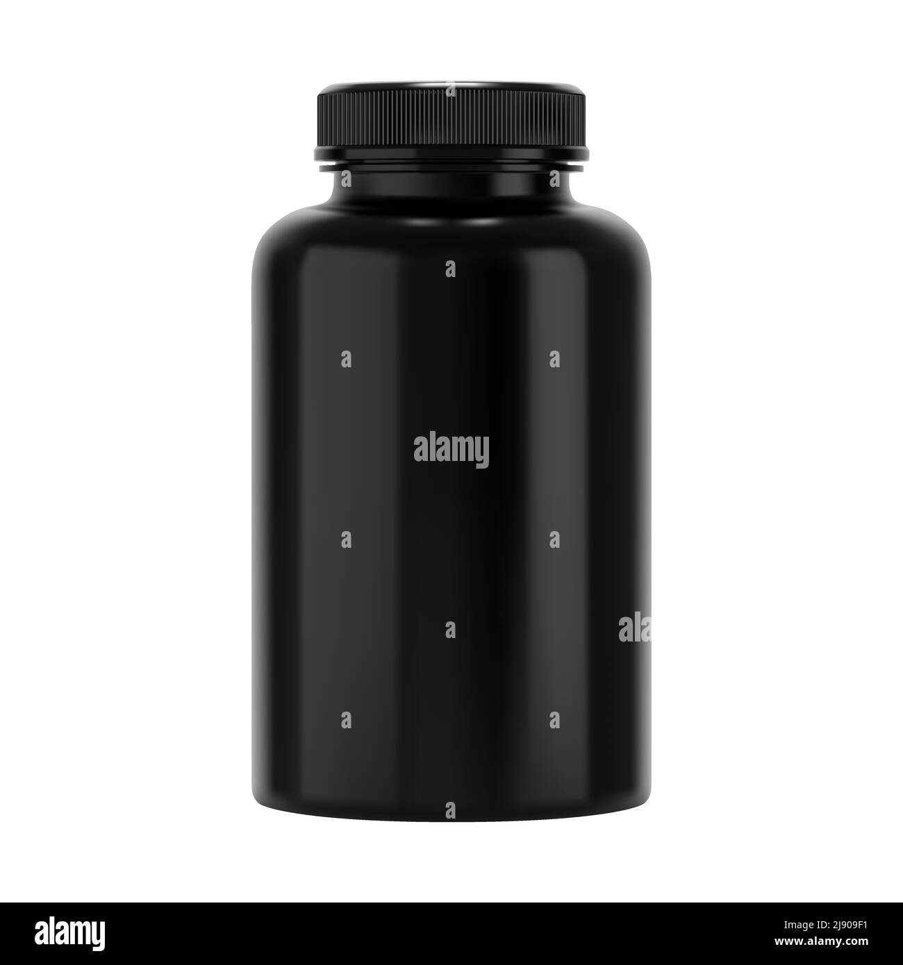 Black pill bottle. Black plastic supplement jar mockup. Glossy vitamin ...