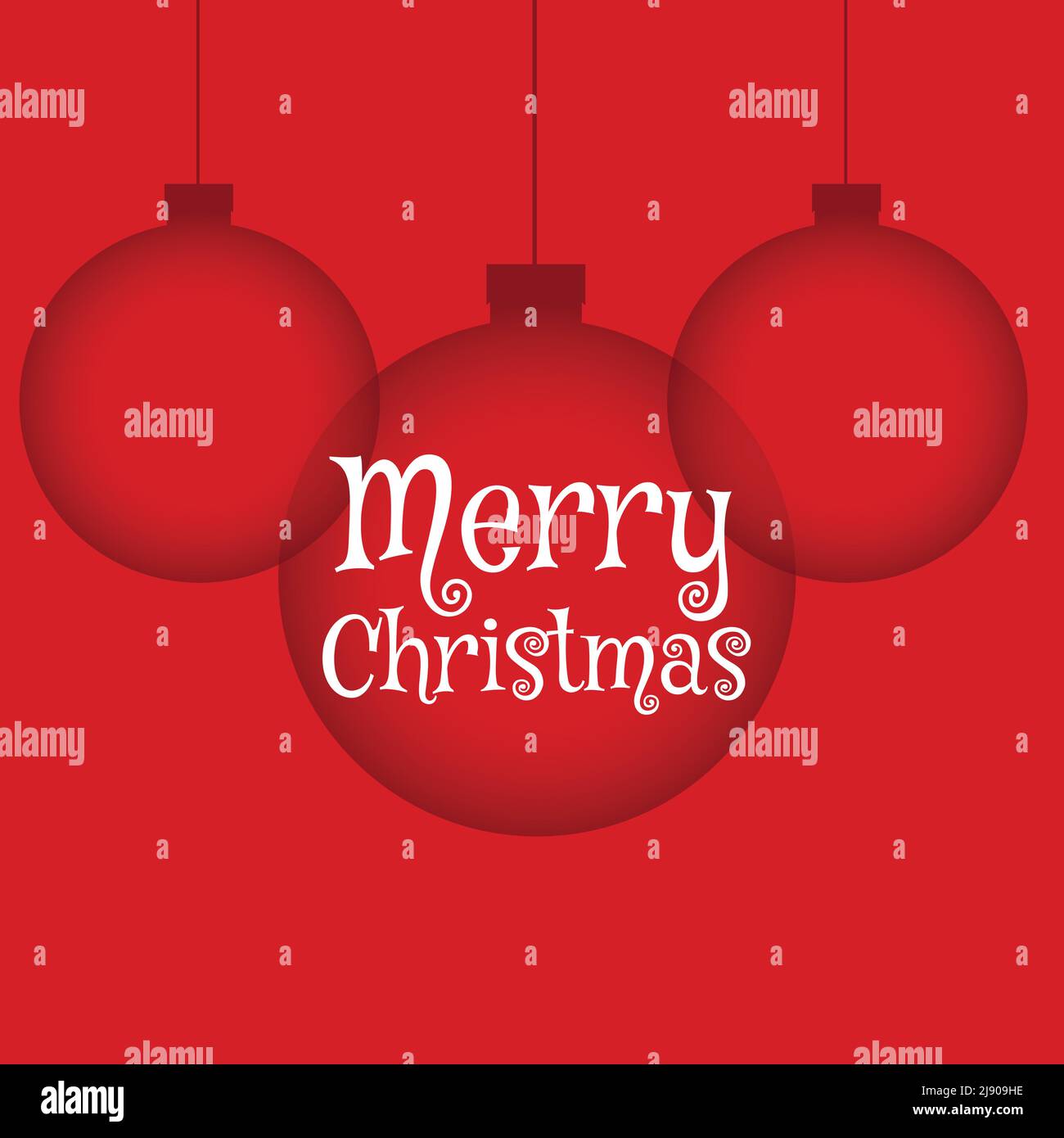 red background with hanging christmas balls in clean style Stock Vector