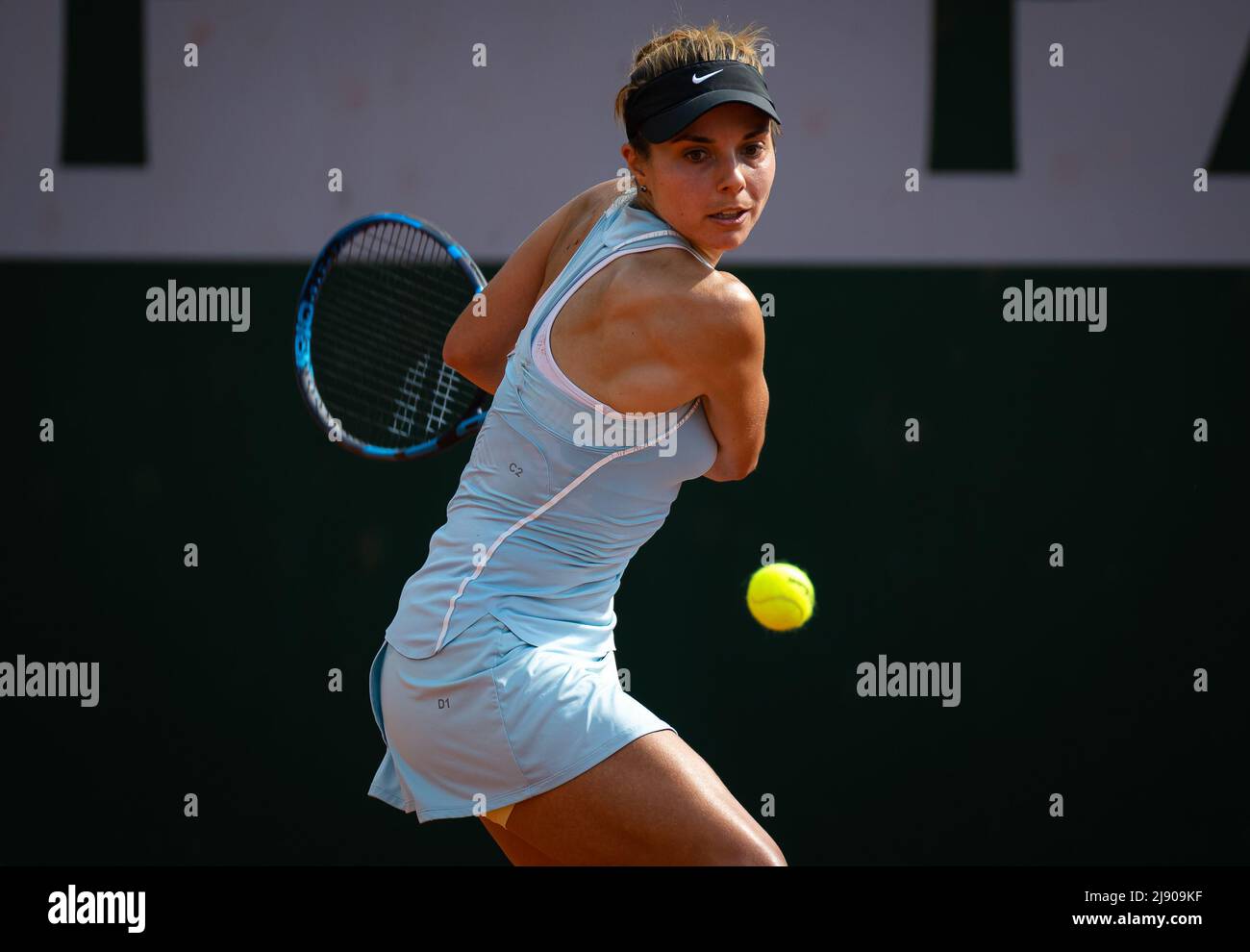 Viktoriya Tomova of Bulgaria in action against Katie Swan of Great Britain during the first round of qualifications at the Roland-Garros 2022, Grand Slam tennis tournament on May 17, 2022 at Roland-Garros stadium in Paris, France - Photo: Rob Prange/DPPI/LiveMedia Stock Photo