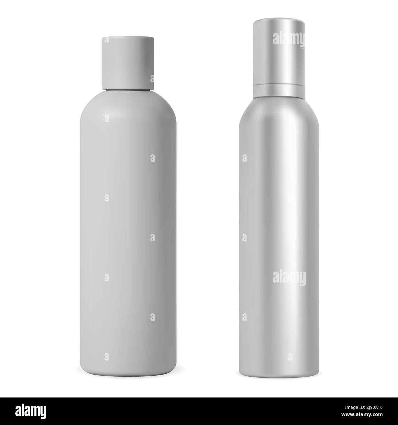 Spray bottle mockup. Aluminum metal deodorant aerosol can, vector illustration. Cosmetic hairspray cylinder tin blank. Freshener product template, ant Stock Vector