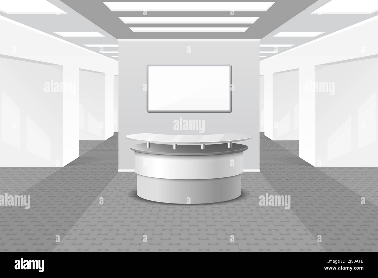 Lobby or reception interior. Office and furniture, business hall, counter in hotel, vector illustration Stock Vector