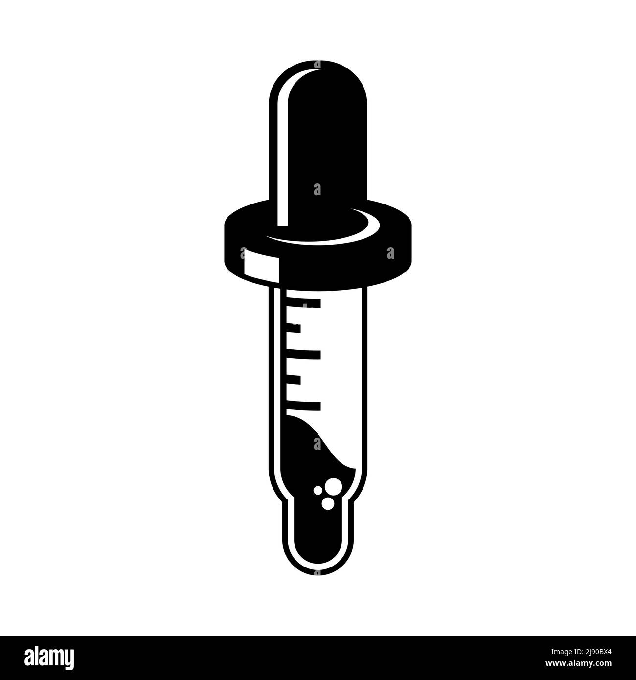 Dropper logo template. Pipette icon with liquid and units of measurement. Laboratory equipment design element. Chemistry and medicine tool. Vector Stock Vector