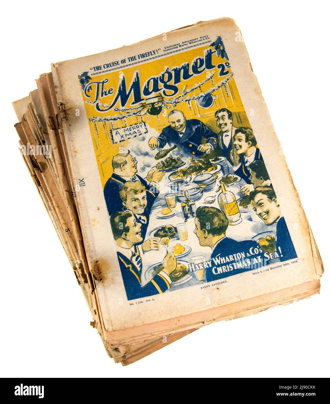 Stack of copies of The Magnet, boys' comic featuring Billy Bunter, Christmas edition 1936 Stock Photo