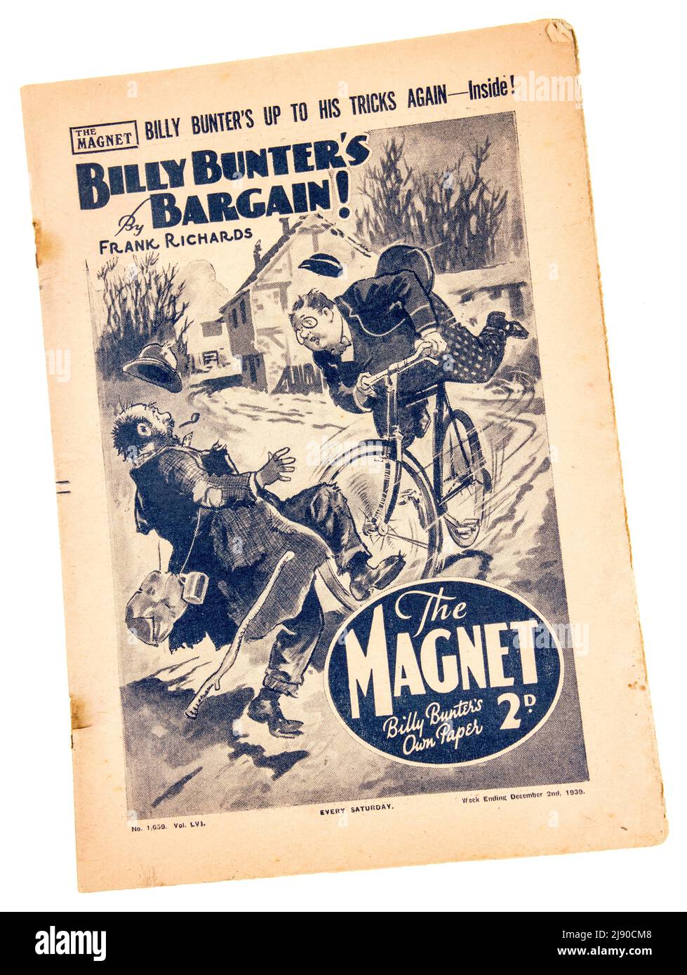 The Magnet, boys' comic featuring Billy Bunter and story by Frank Richards for 2 December 1939 with discoloured wartime poor quality paper Stock Photo