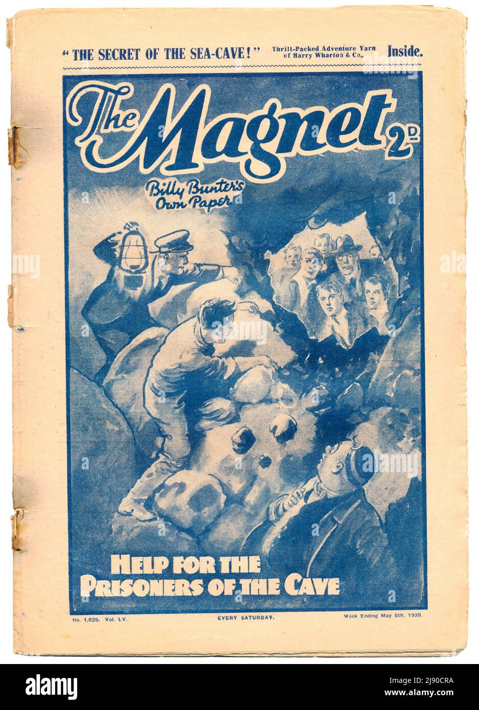 The Secret of the Sea Cave! story by Frank Richards cover of The Magnet, Vol 55, (1629), 6 May 1939, boys adventure stories Stock Photo