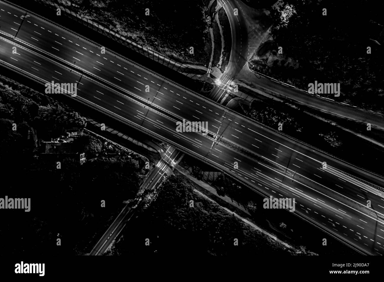 Aerial view of landscape perfect night road, top view at night traffic