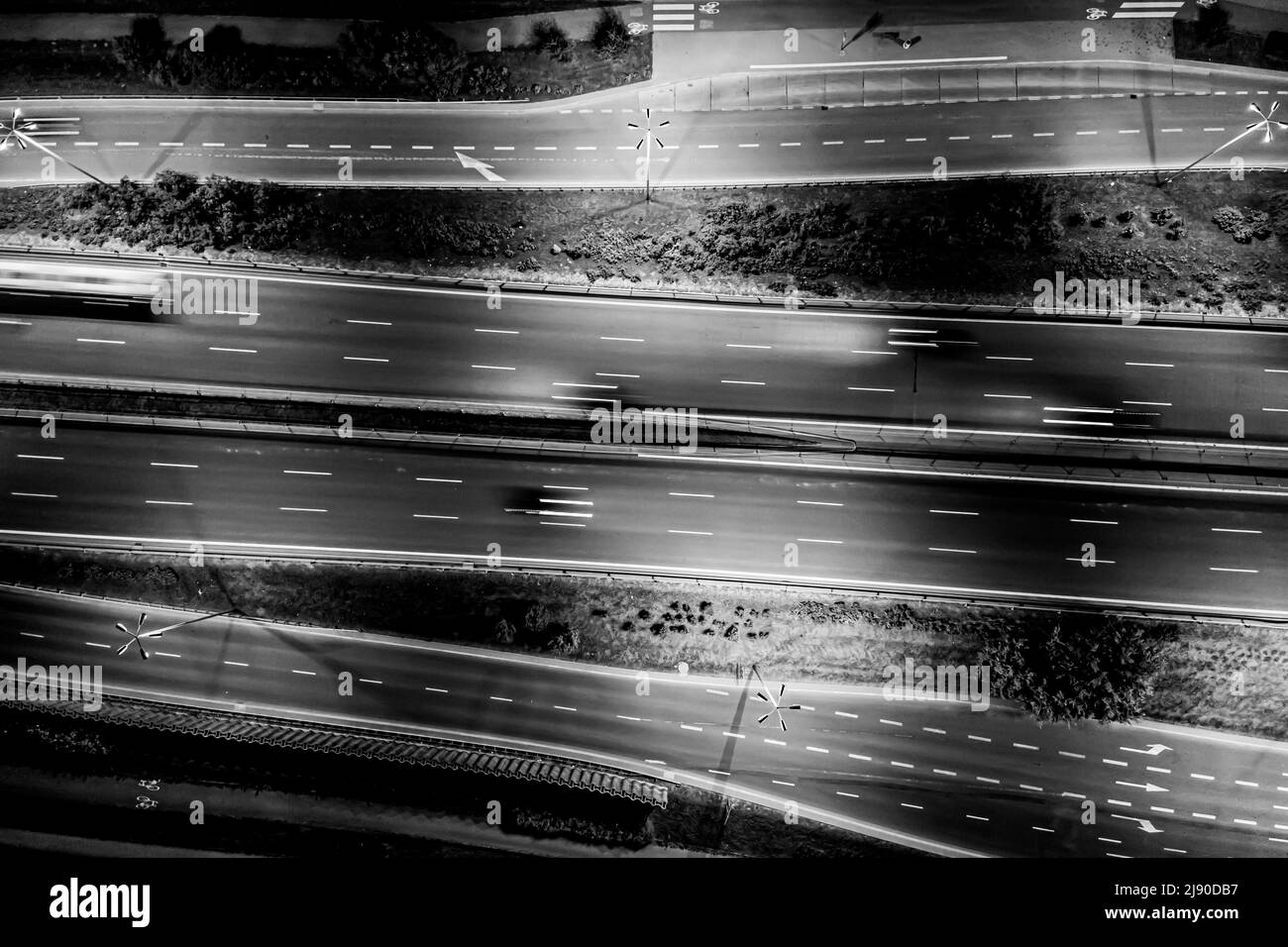 Aerial view of landscape perfect night road, top view at night traffic