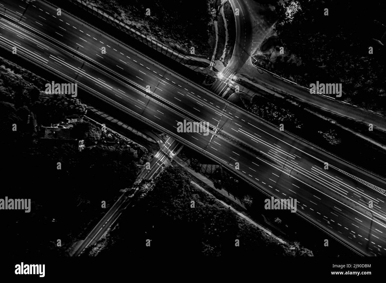 Aerial view of landscape perfect night road, top view at night traffic