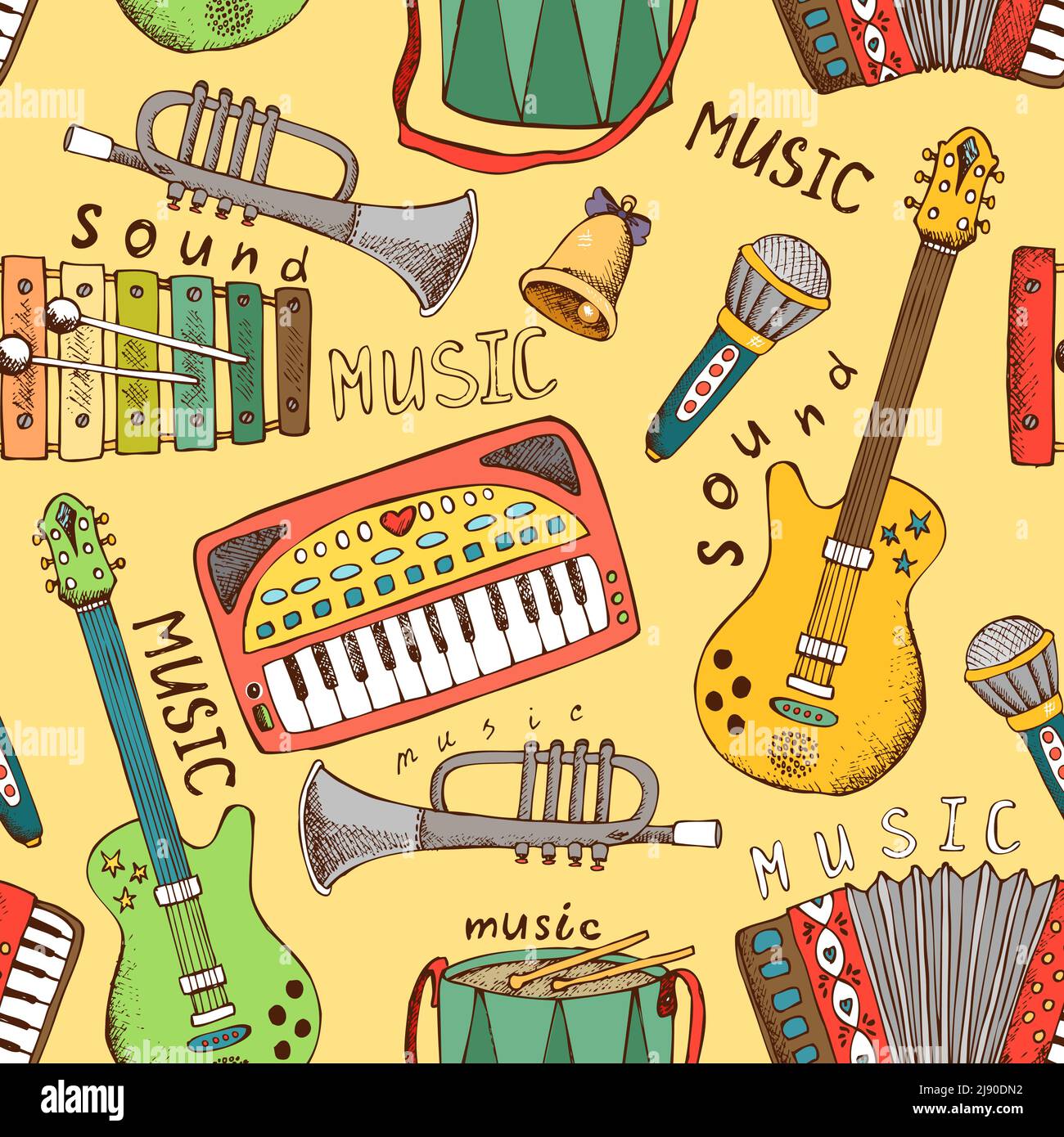 painted musical instrument seamless pattern vector illustration Stock Vector