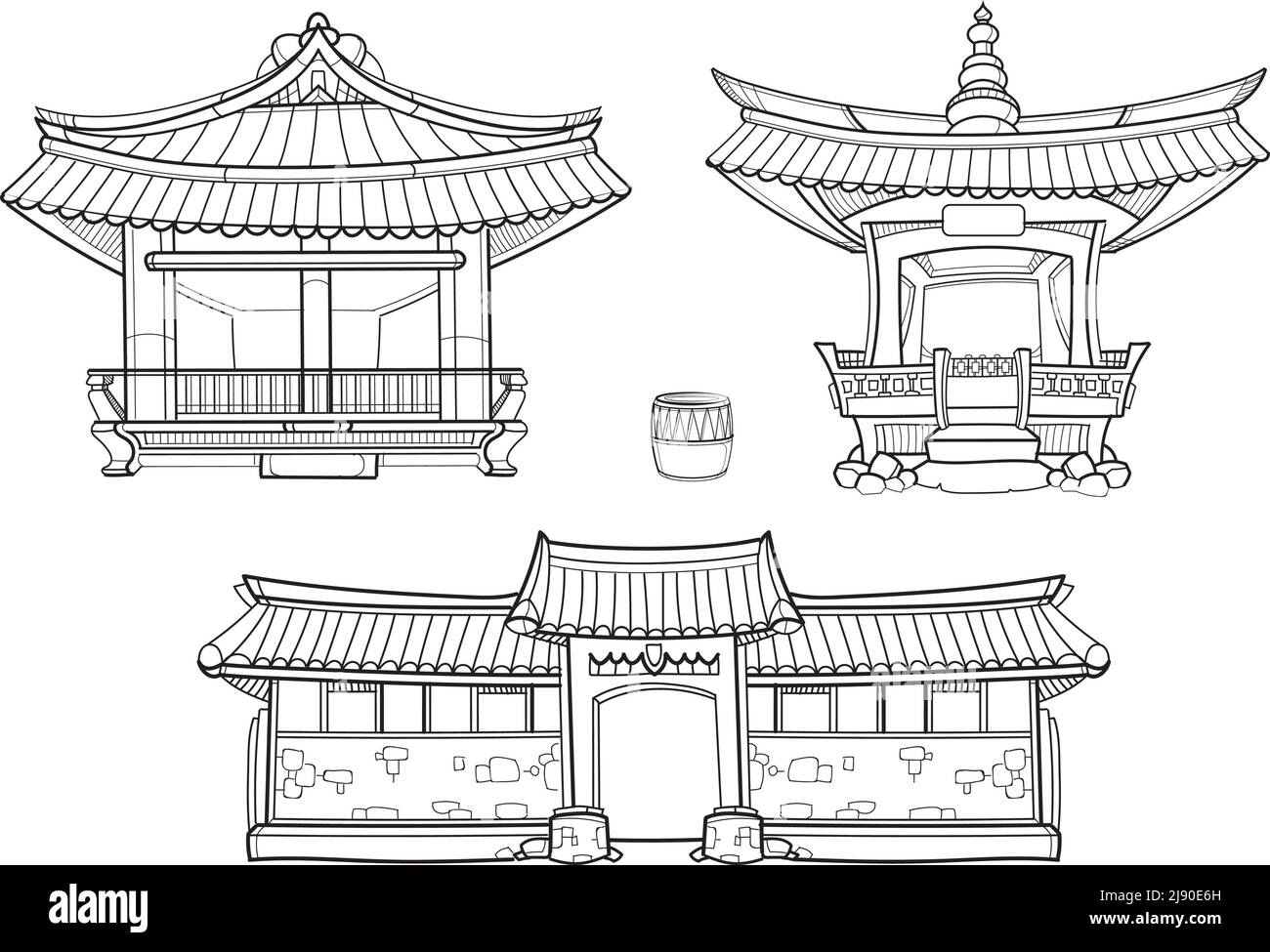 Корейская архитектура рисунок Ханок