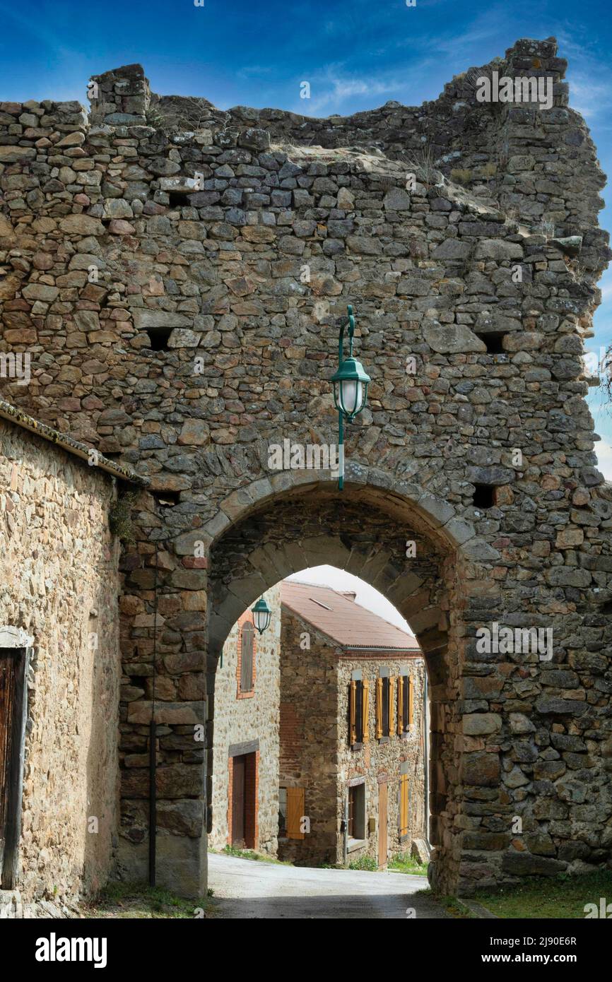 Entrance of Leotoing fortified castle, Haute Loire department, Auvergne Rhone Alpes, France, Europe Stock Photo