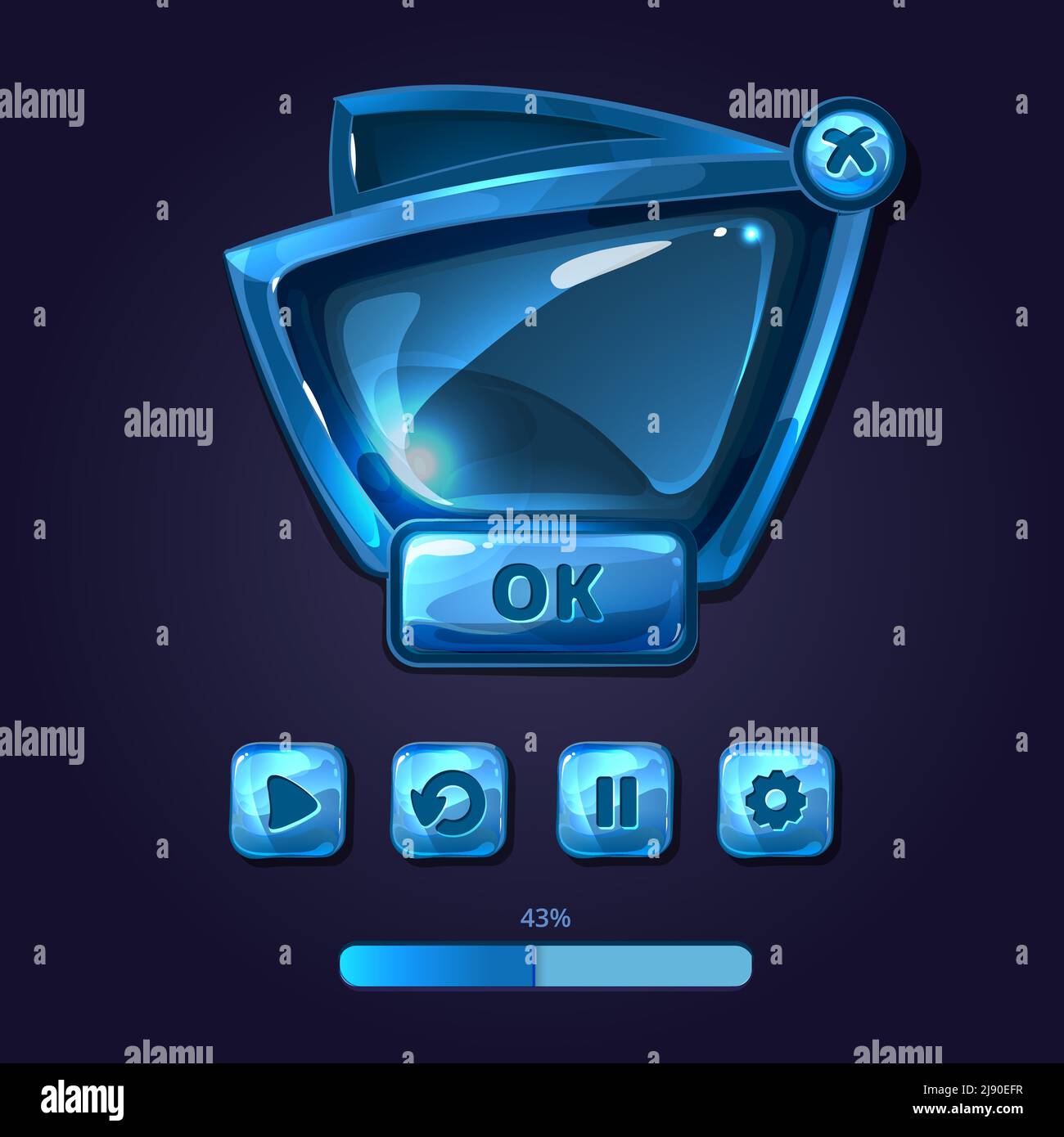 Glass panels and buttons game UI cartoon style. Interface glossy, user ...