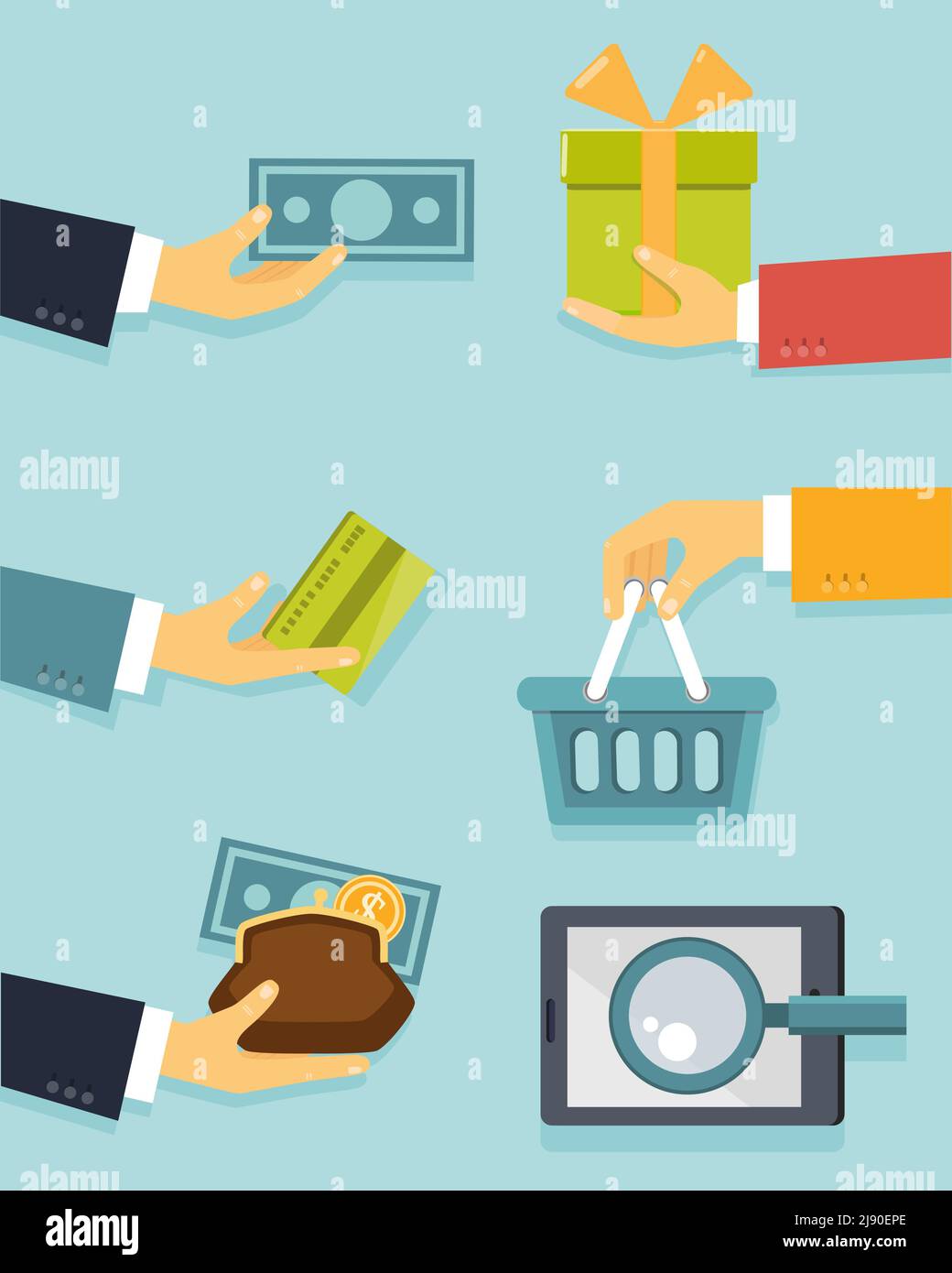 Hand Selling Vector Flat concept of business with hands for payments and sales vector ...