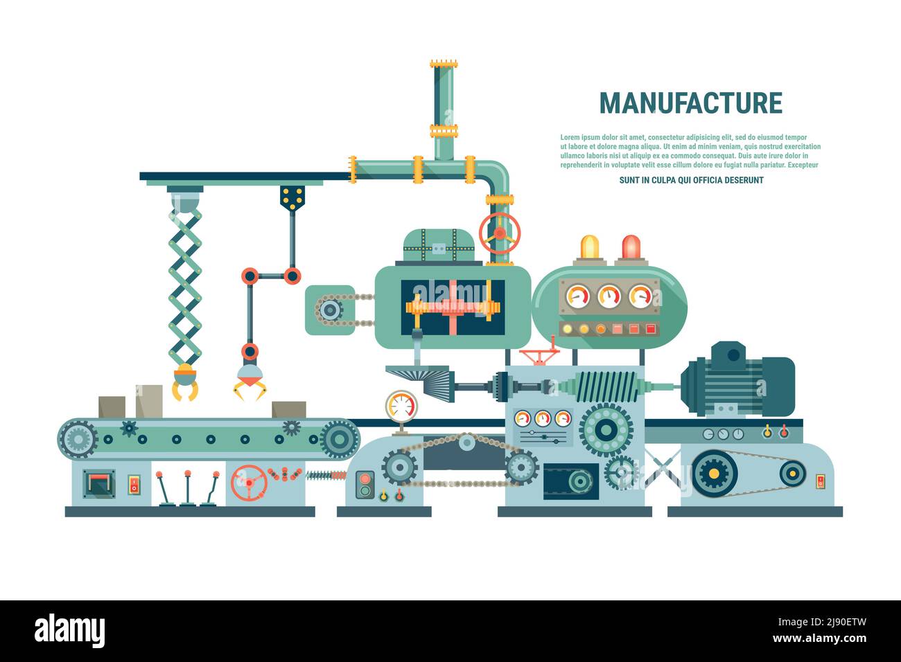 Industrial abstract machine in flat style. Factory construction equipment, engineering vector illustration Stock Vector
