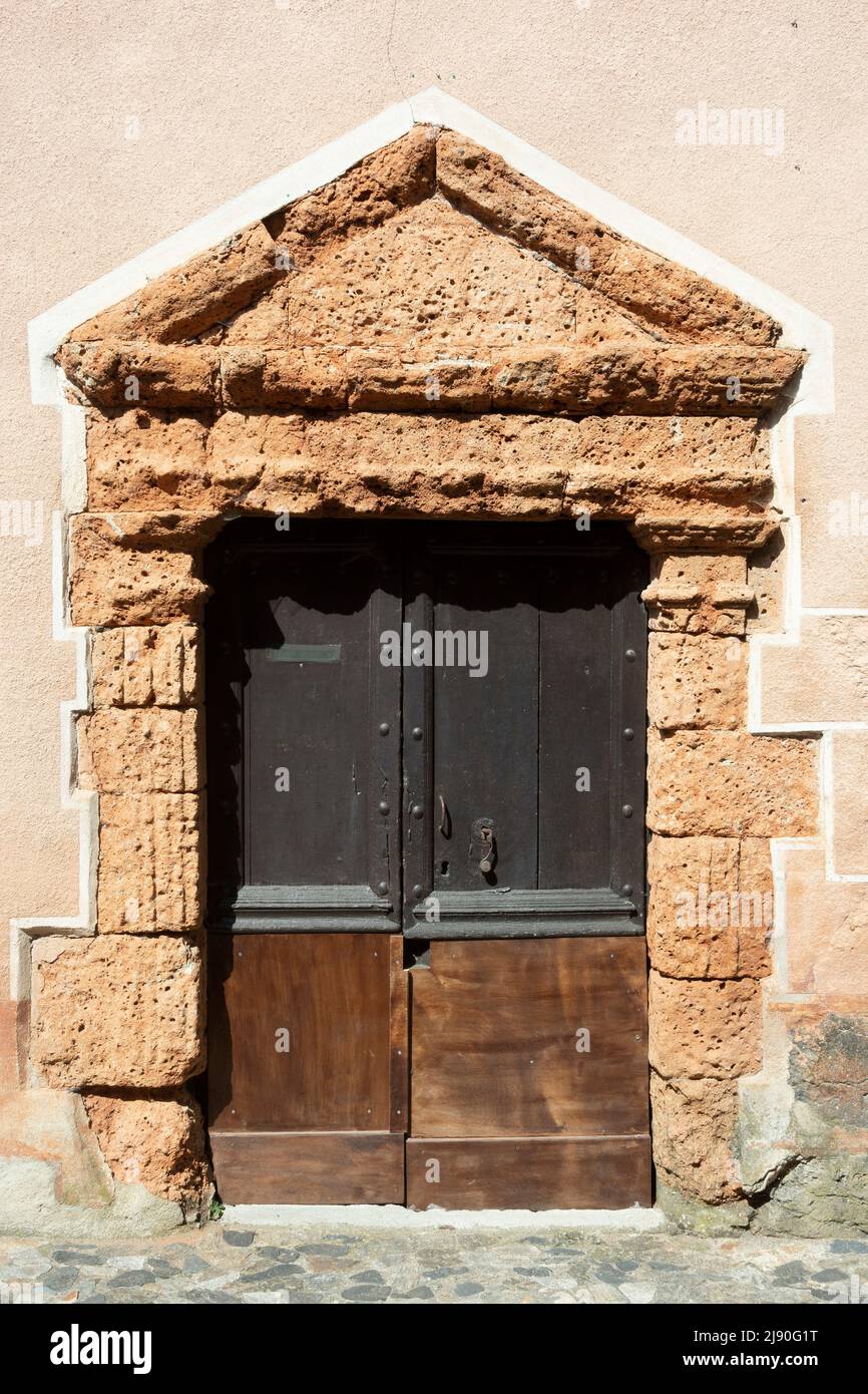 Lamothe village, Renaissance door in tuff, Haute Loire department, Auvergne Rhone Alpes, France, Europe Stock Photo