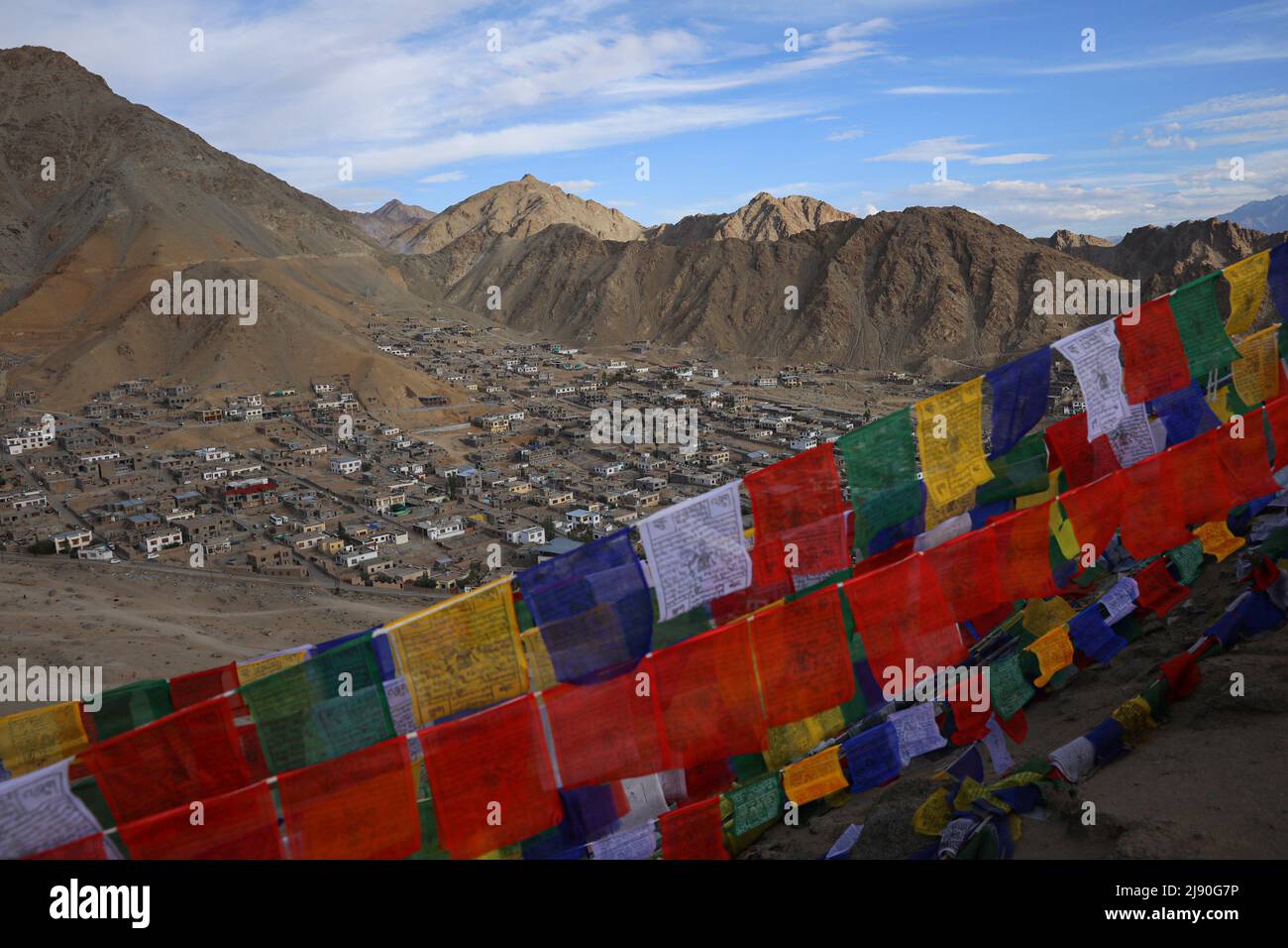 A view of Leh district, of Ladakh. Leh, a cold desert is situated at an average elevation of 3,500 metres. Stock Photo