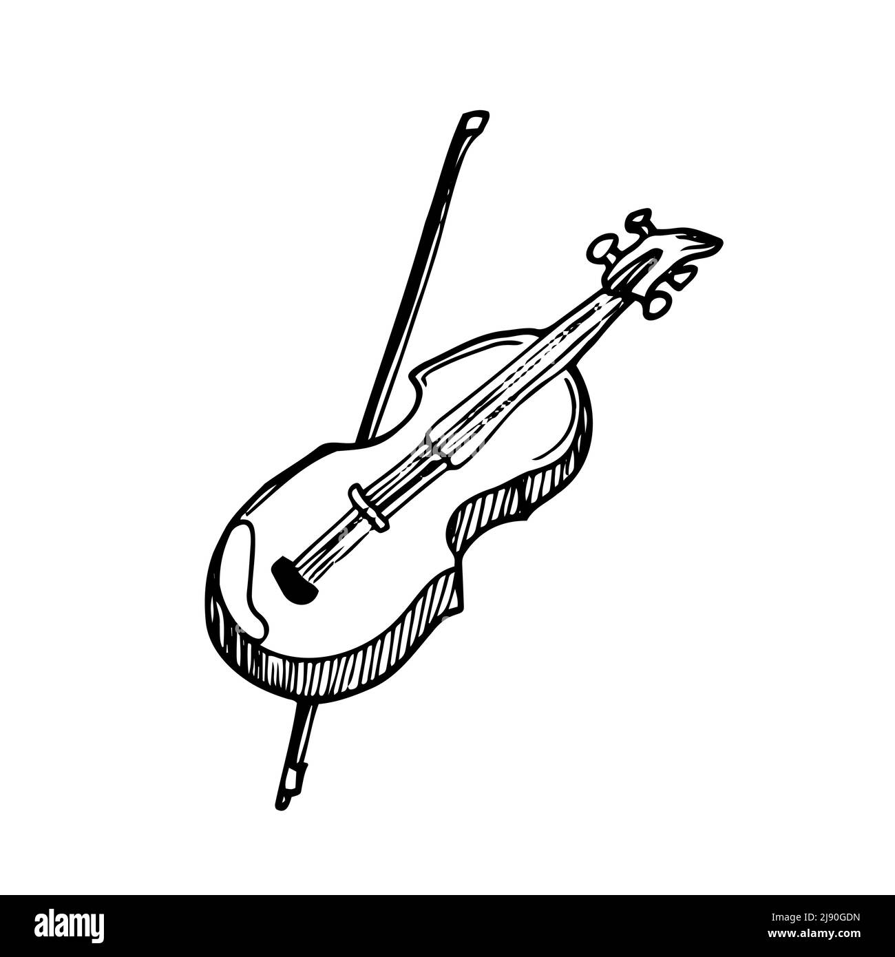 Doodle Violin icon hand drawn sketch. Isolated vector on white