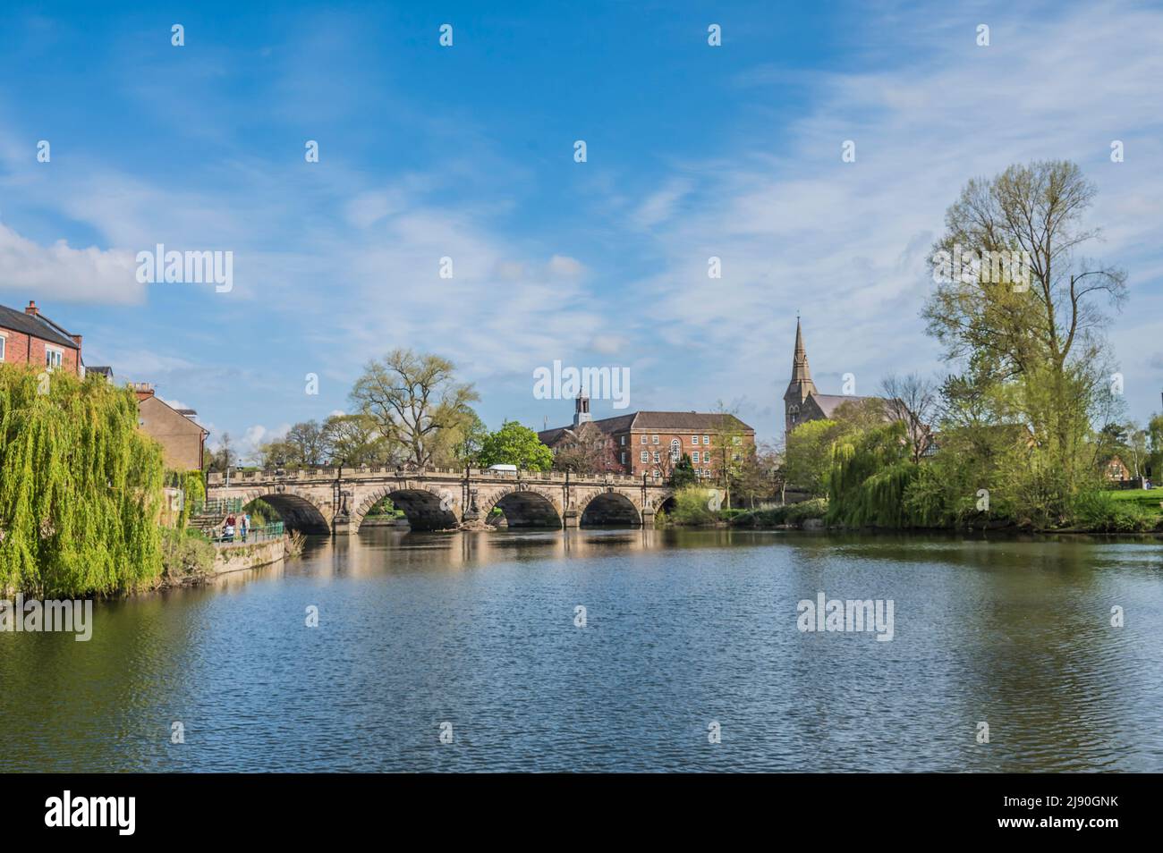 Colourful riverscape landscapes at the English Bridge on the Loop of the River Seven in Shrewsbury Stock Photo
