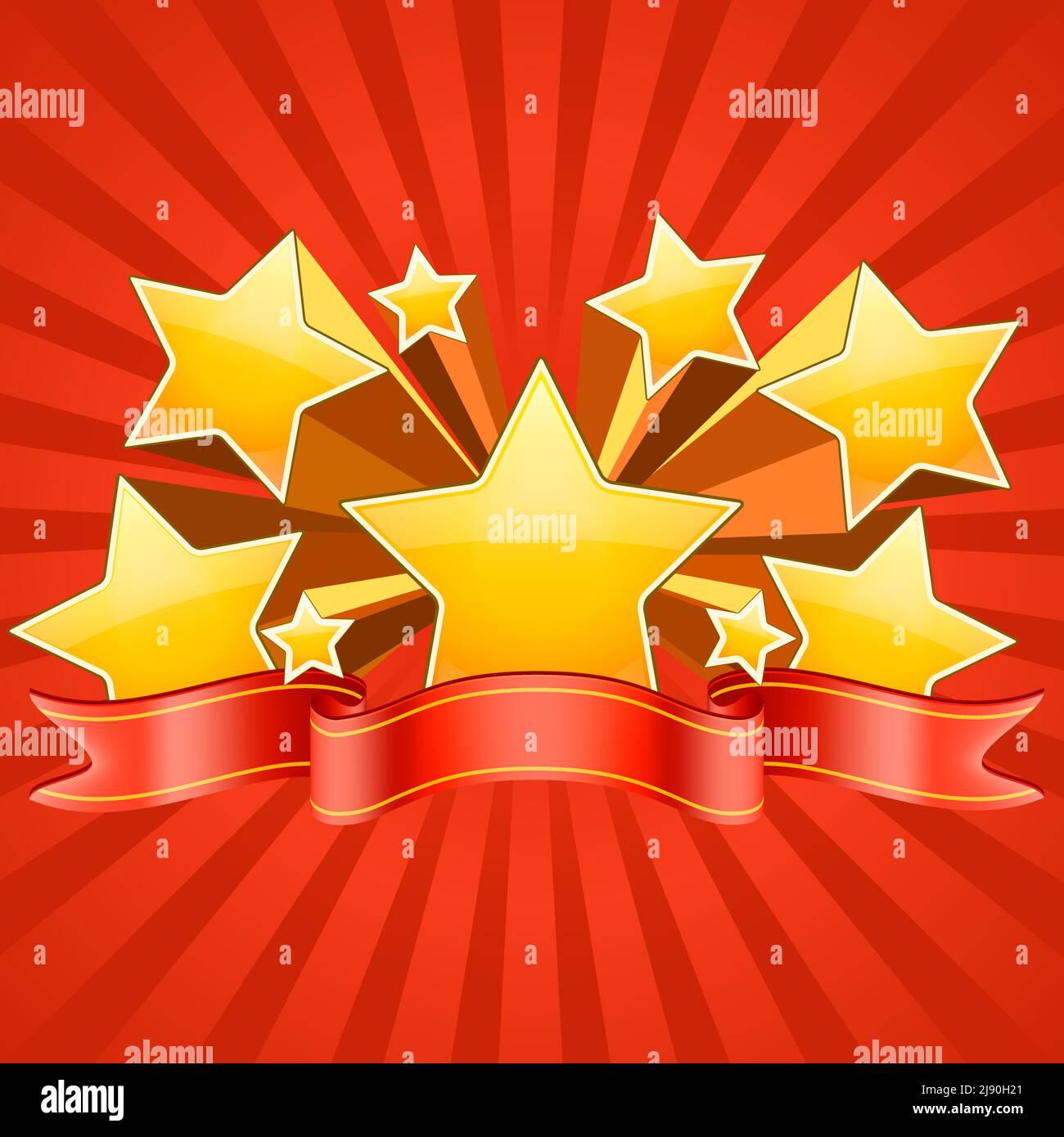 Red Stars Burst Background with ribbon. Vector Illustration Stock
