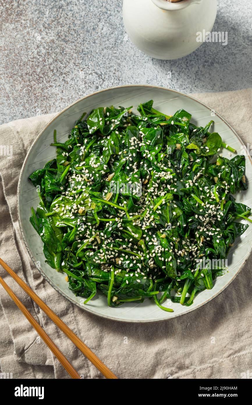 Homemade Sesame Asian Spinach Salad with Soy Sauce Stock Photo