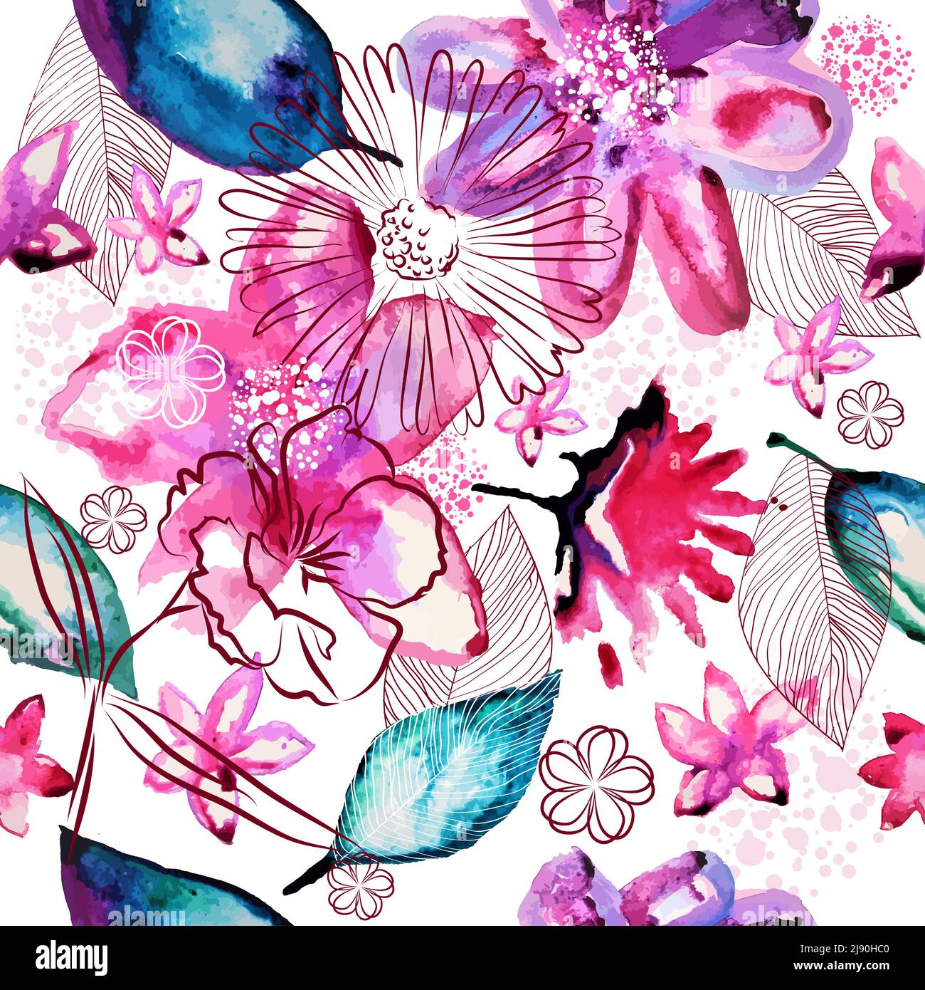 Seamless background watercolor flowers. Vector illustration Stock Vector