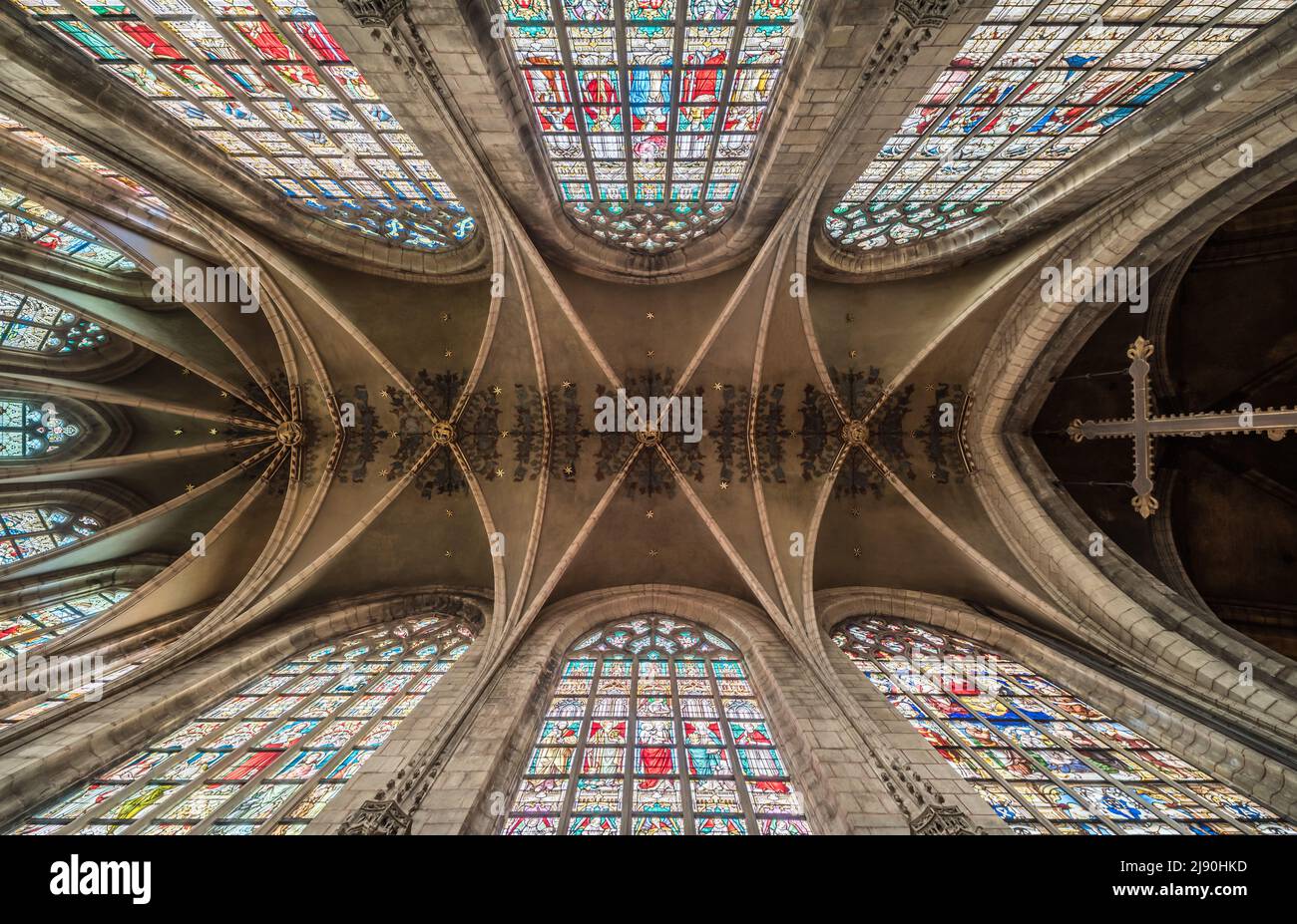 Anderlecht, Brussels Capital Region - 10 06 2019 Interior design of the gothic catholic church of Saint Guy and Saint Peter of Anderlecht Stock Photo