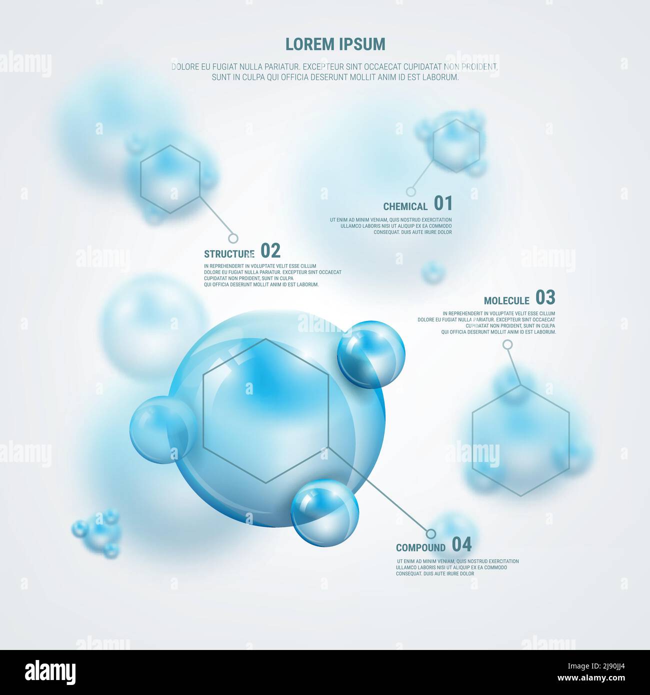 Sci-fi molecules infographics with transparent spheres. Bubble science glossy, scientific biology template. Vector illustration Stock Vector