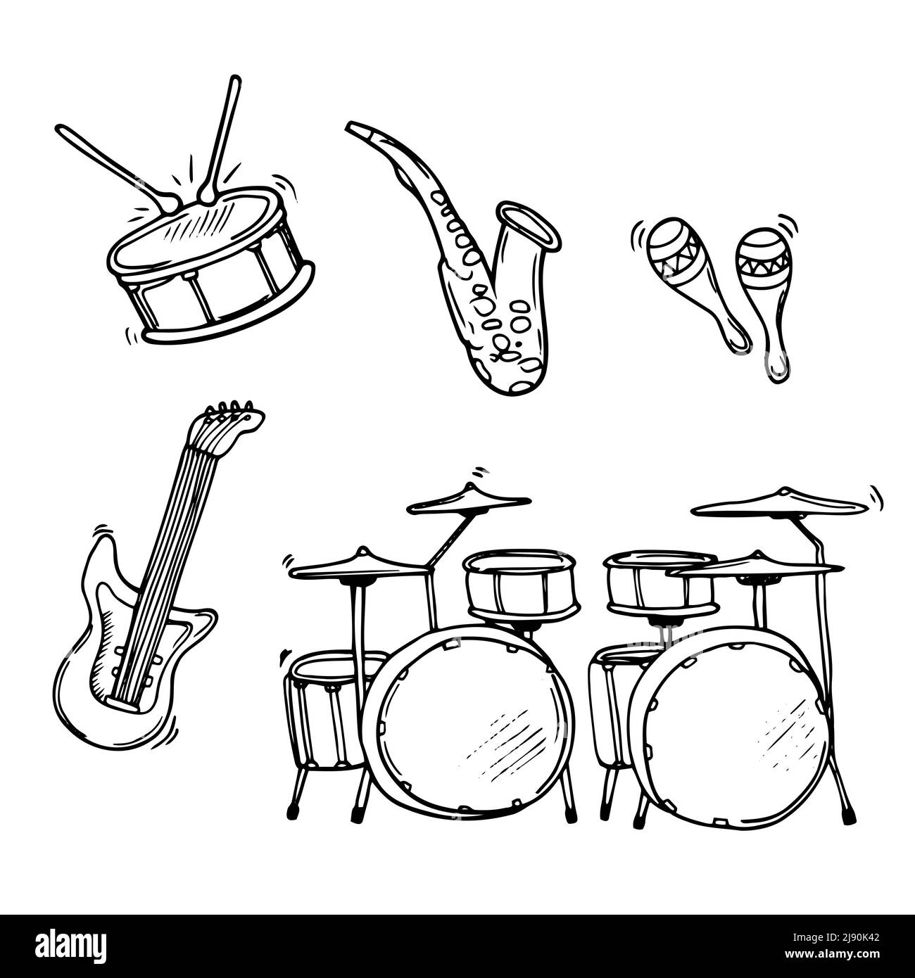 Doodle musical instruments. Music vector illustration. Isolated on