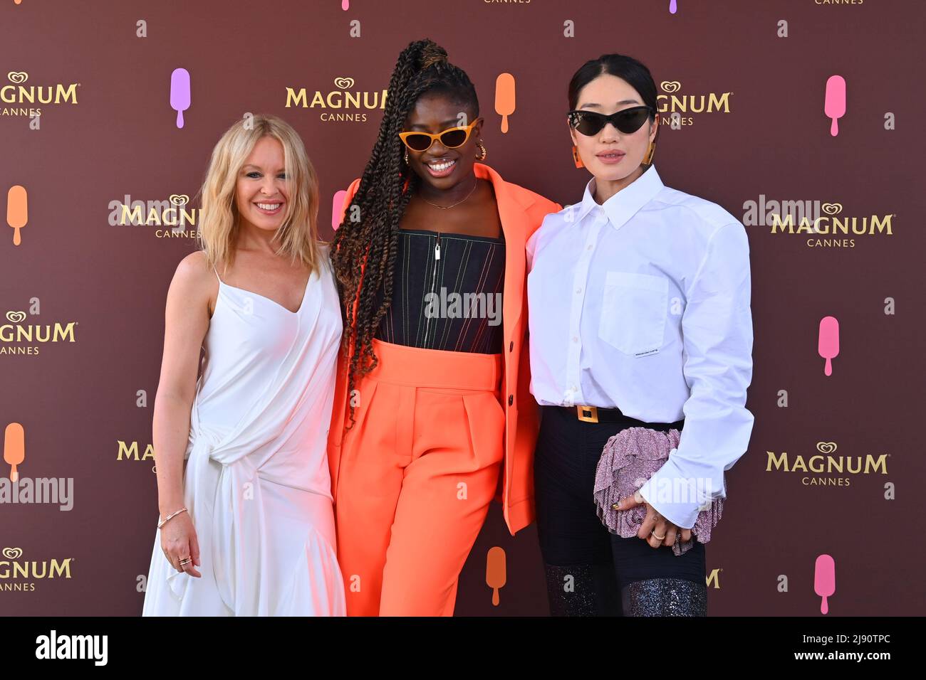 (Left to right) Kylie Minogue, Clara Amfo and Peggy Gou arrive at the