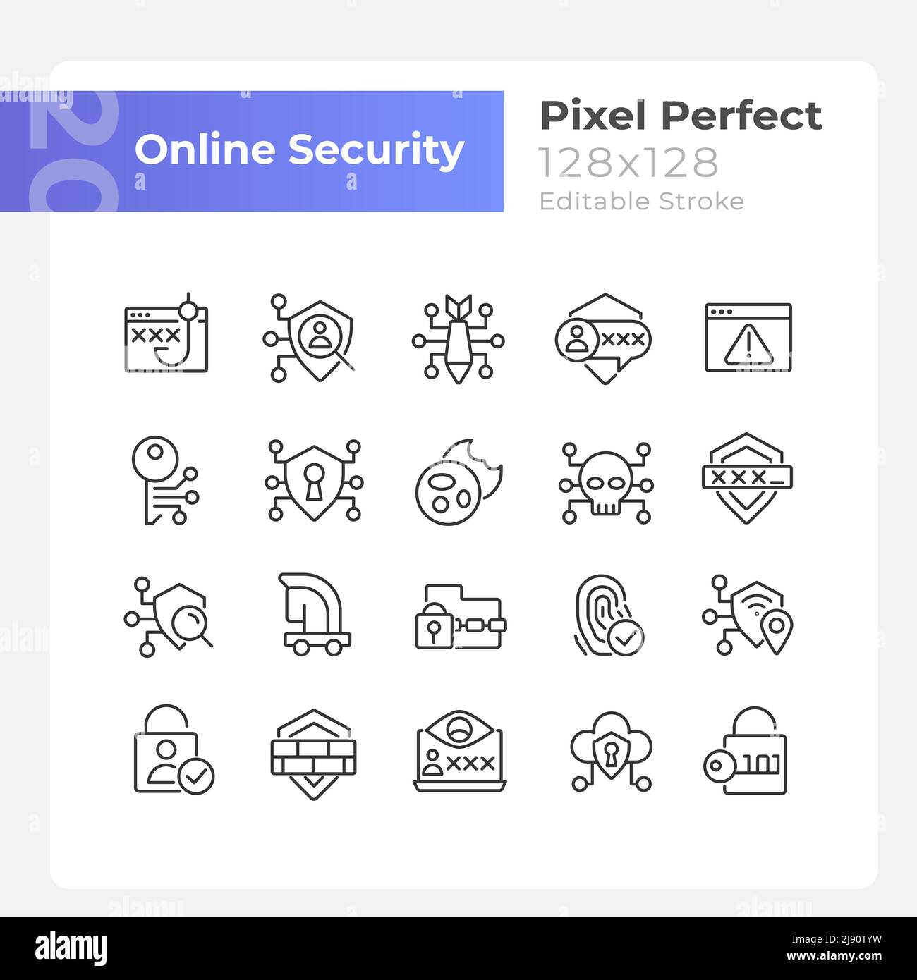 Online security pixel perfect linear icons set Stock Vector Image & Art ...