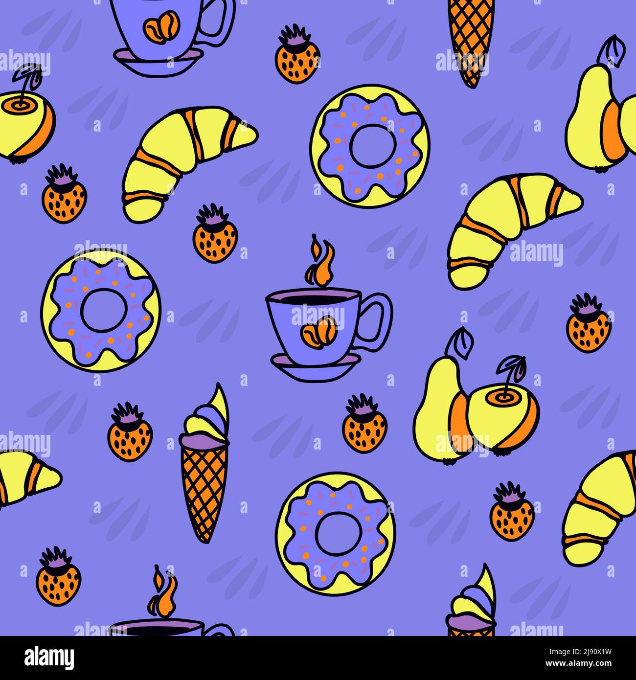 Desserts on blue background, seamless pattern Stock Vector