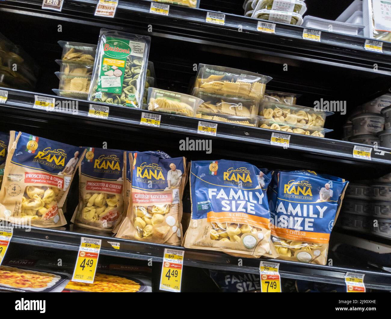 Woodinville, WA USA - circa April 2022: Angled view of a variety of fresh pasta and ravioli for sale inside a Haggen Northwest Fresh grocery store Stock Photo
