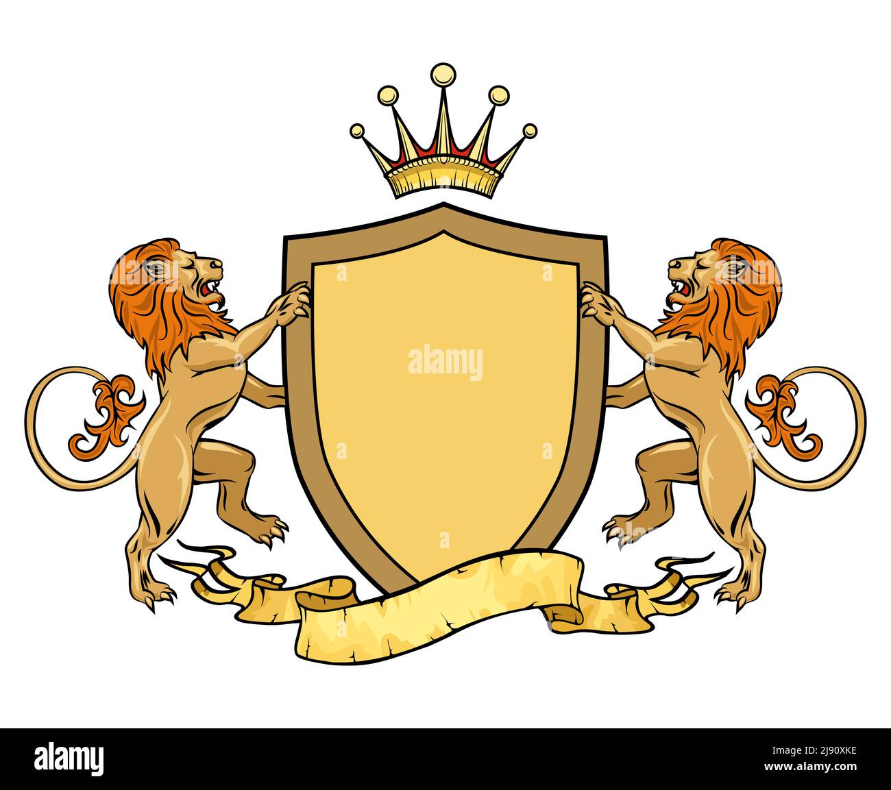 Heraldic lions with shield and ribbon. Emblem or badge template. Heraldic  and crest, medieval royal logo. Vector illustration Stock Vector Image \u0026  Art - Alamy, image size:1300x1153
