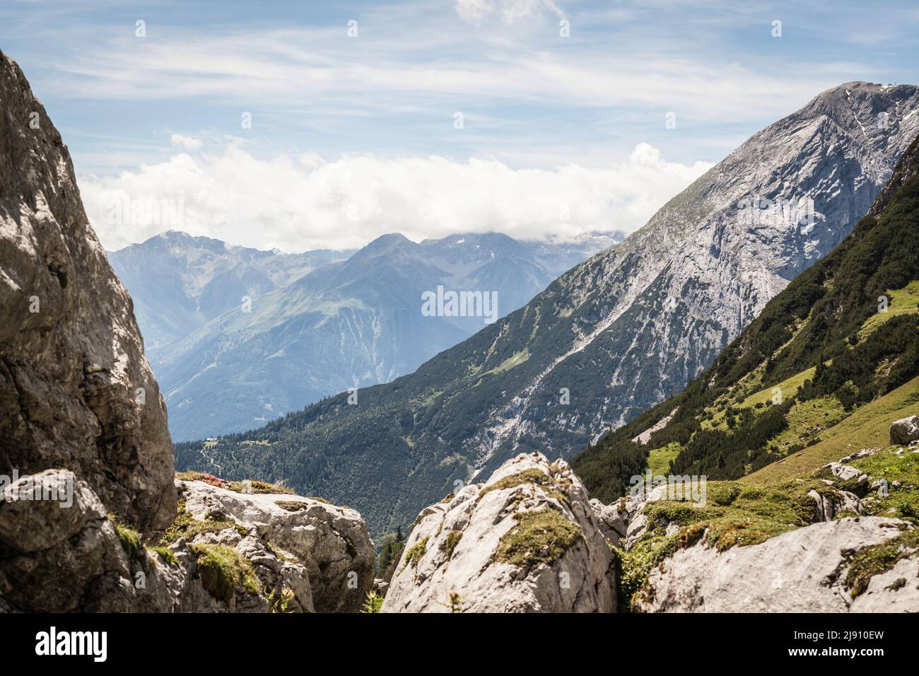 View of Mount Munde from the Puittal in Leutasch near Seefeld in Tirol Stock Photo