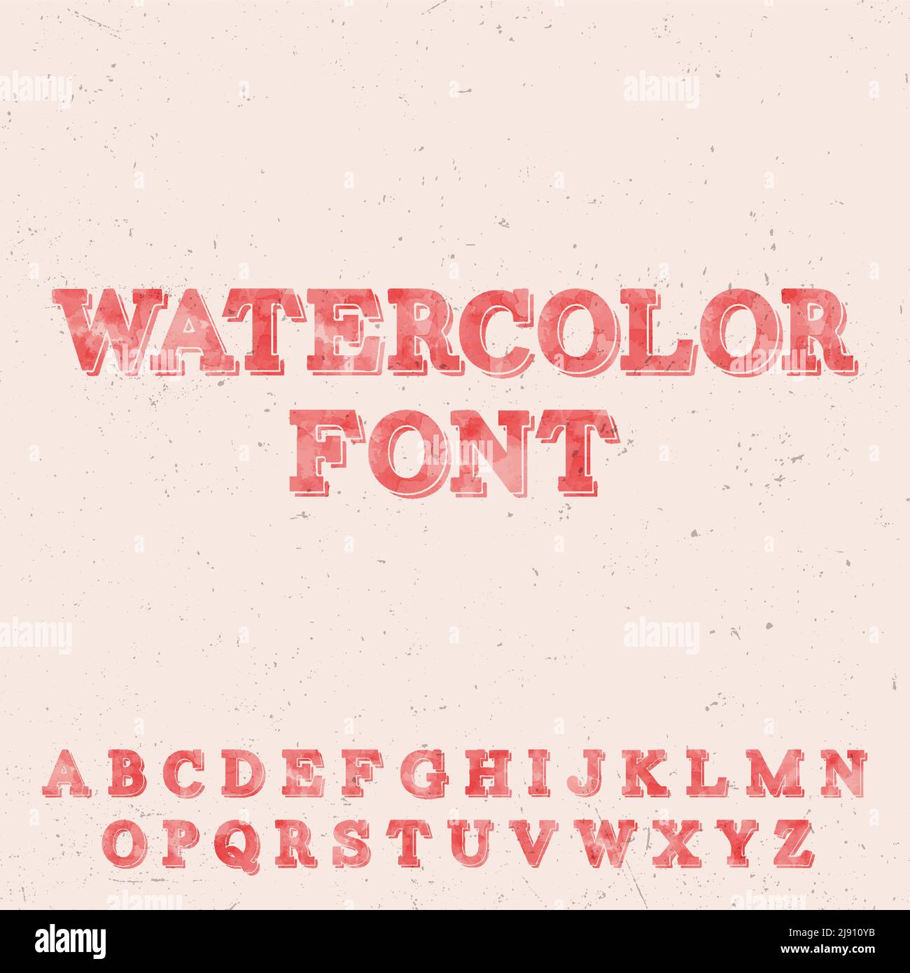 Handwritten Watercolor Font Template with latin red letters on the rose