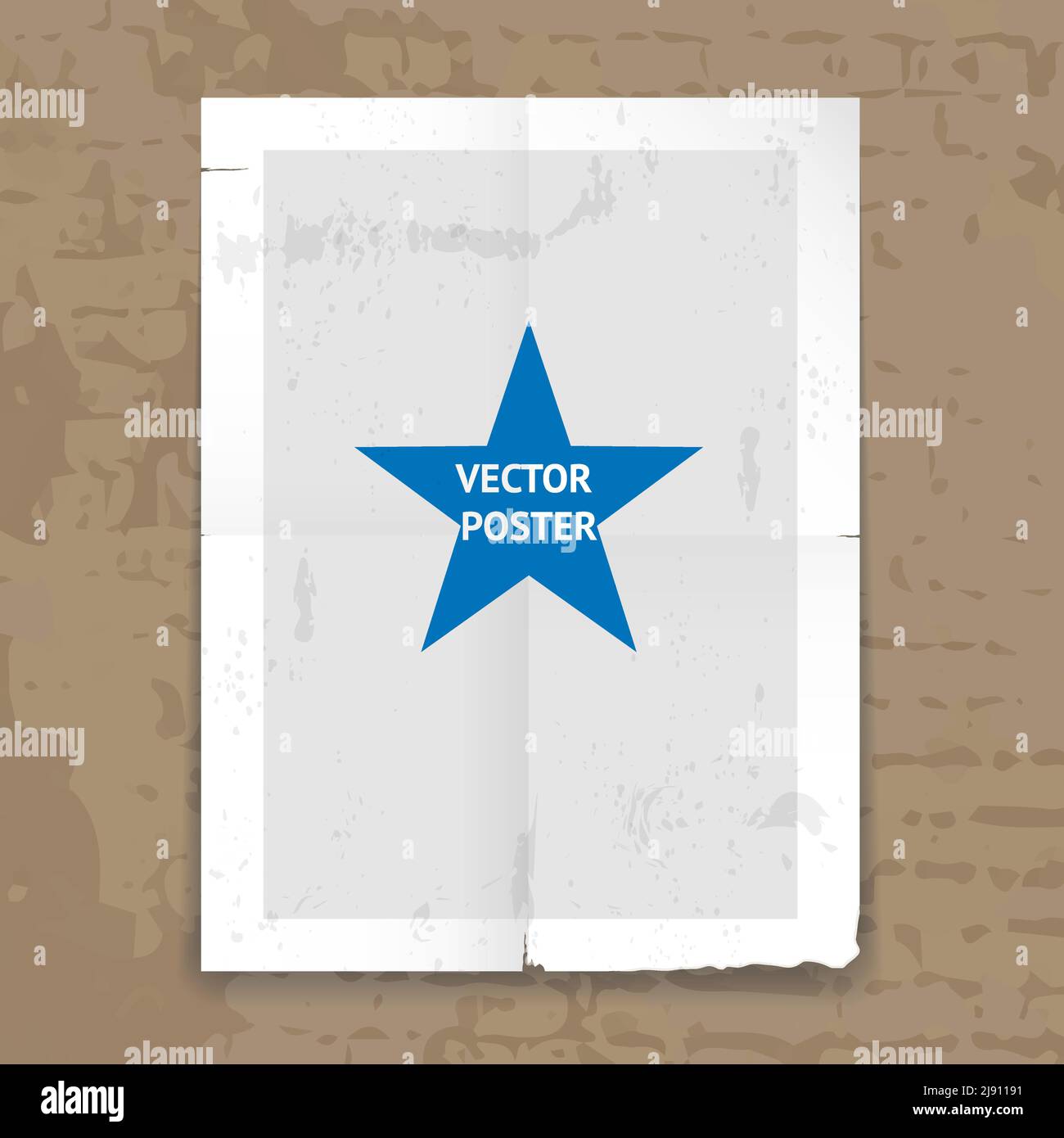 Grunge tattered folded poster template with crease lines and a central ...