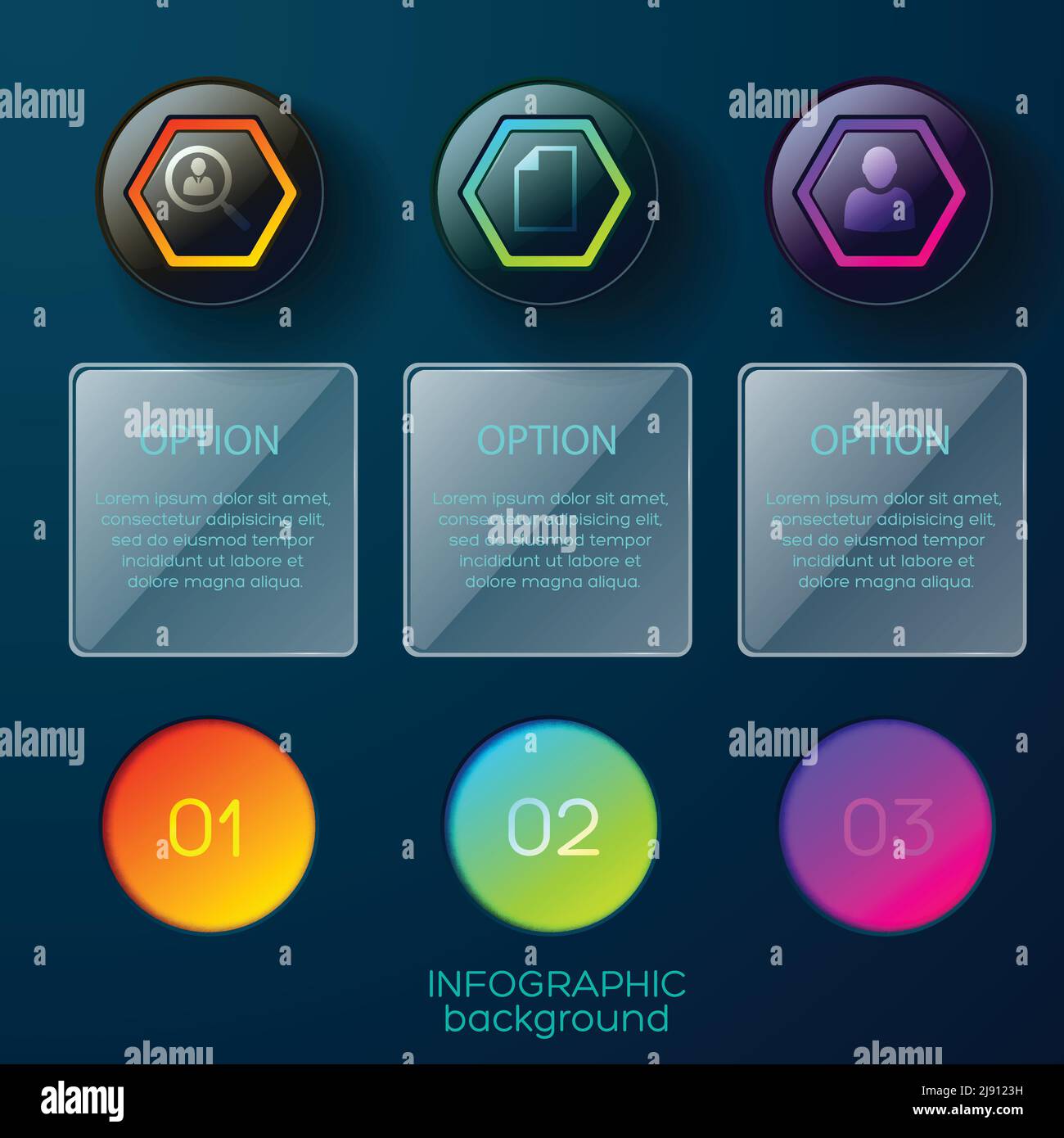 Business background concept with nine objects gradient colored icons pictograms and square frames with editable text fields vector illustration Stock Vector