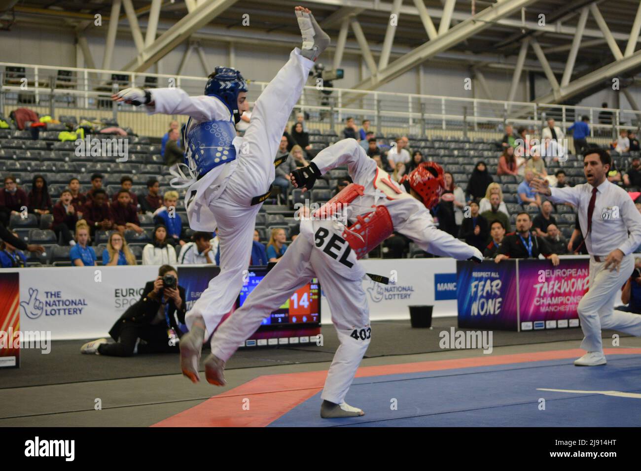 Manchester, UK. 19th May, 2022. Souleyman Alaphilippe (FRA) and Jaouad Achab  (BEL) during the European Taekwondo Championships Paul Roots/SPP Credit:  SPP Sport Press Photo. /Alamy Live News Stock Photo - Alamy