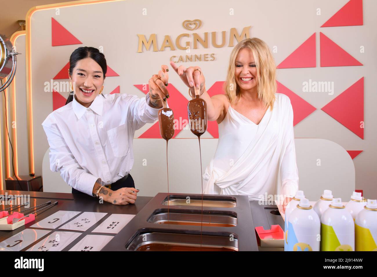 EDITORIAL USE ONLY Kylie Minogue (right) and Peggy Gou at the Dipping
