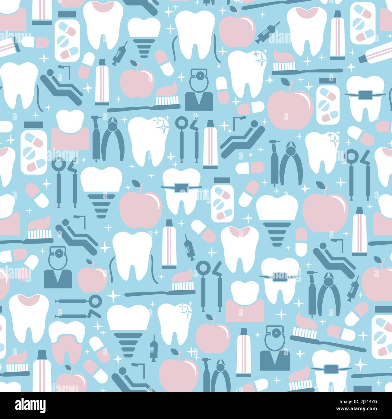 Pastel Colored Dental Care Graphics on Blue Background Stock Vector