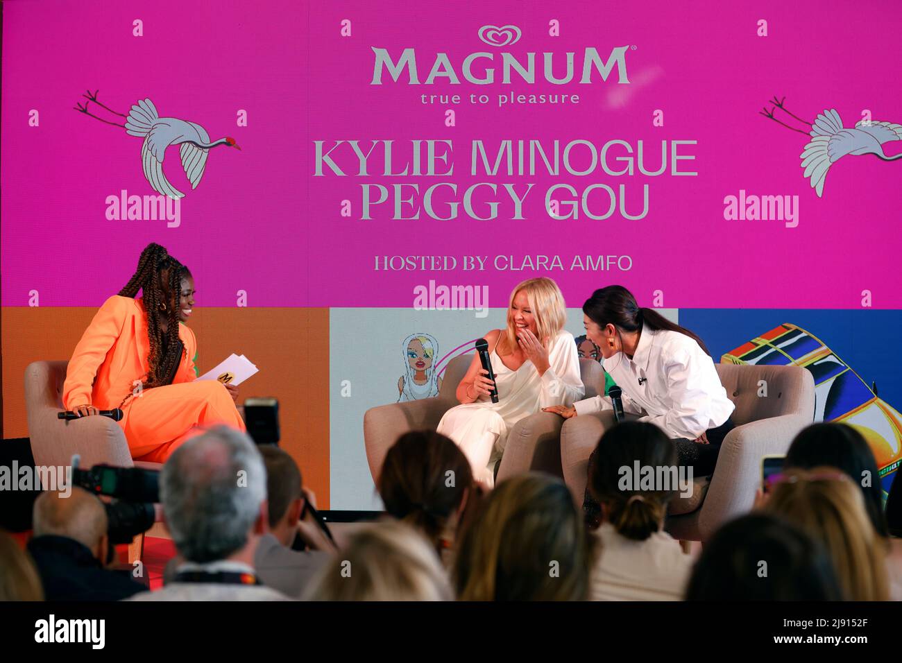 EDITORIAL USE ONLY Clara Anfo, (left) inverviews Kylie Minogue (centre