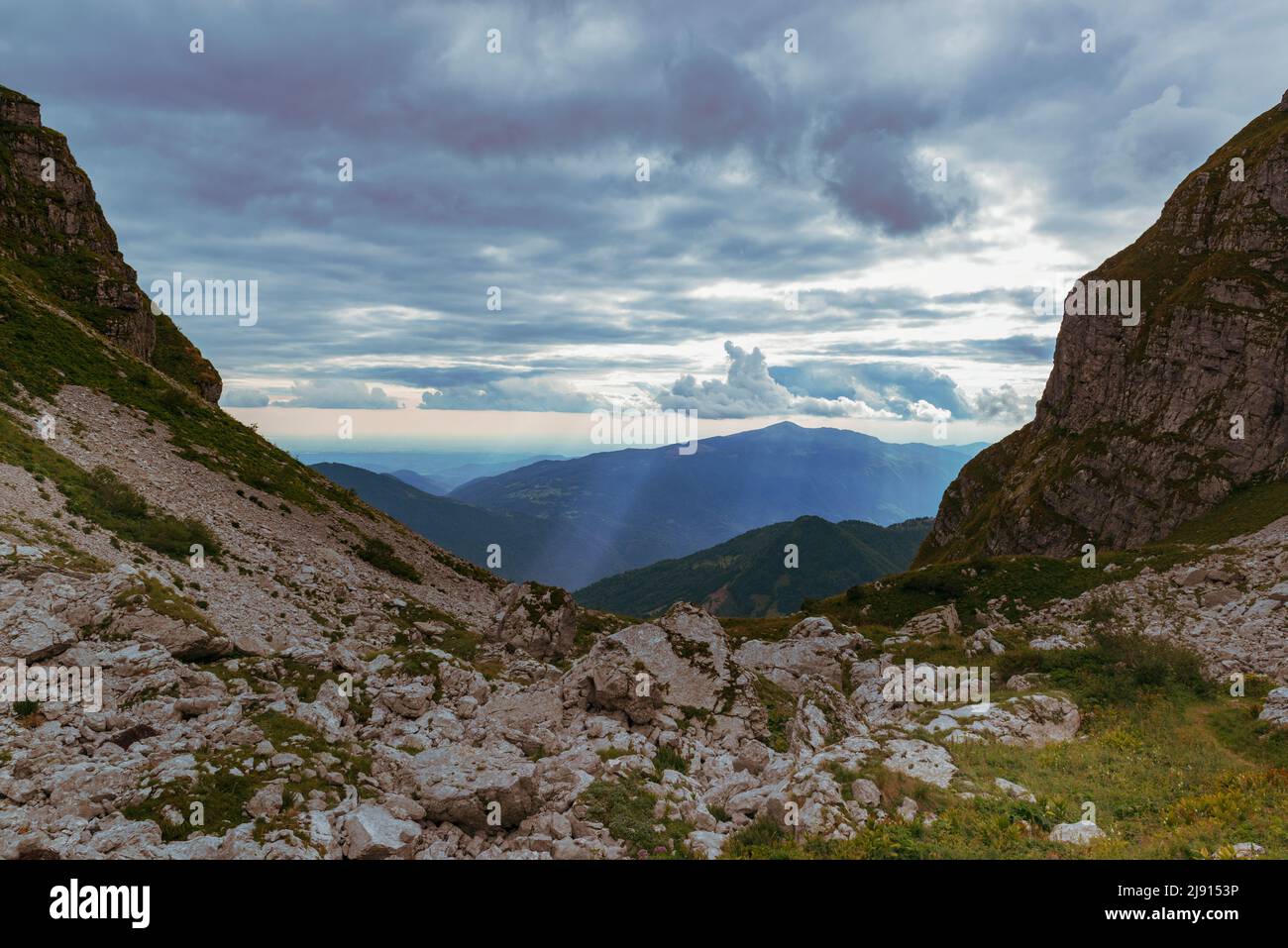 Julian Alps mountain landscape near Krn, Soca valley, Slovenia. Popular tourist destination in Europe Stock Photo