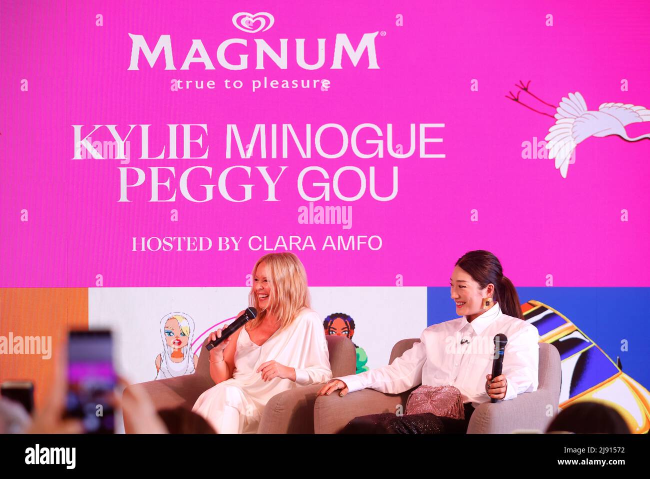 EDITORIAL USE ONLY Clara Anfo, (left) inverviews Kylie Minogue (centre